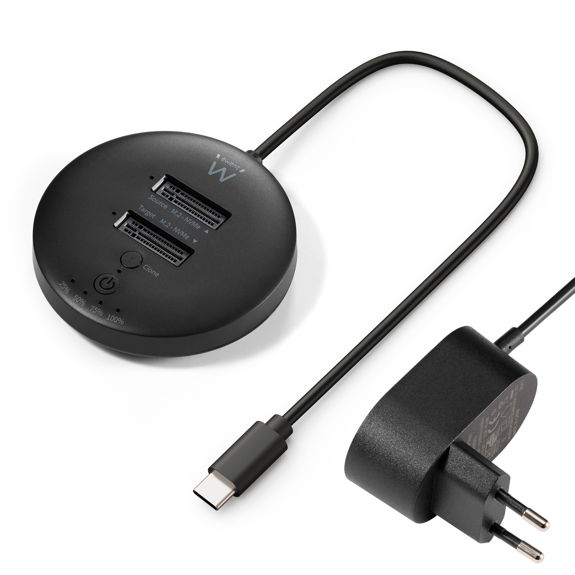 Ewent EW7078 base de conexión para disco duro USB 3.2 Gen 1 (3.1 Gen 1) Type-C Negro