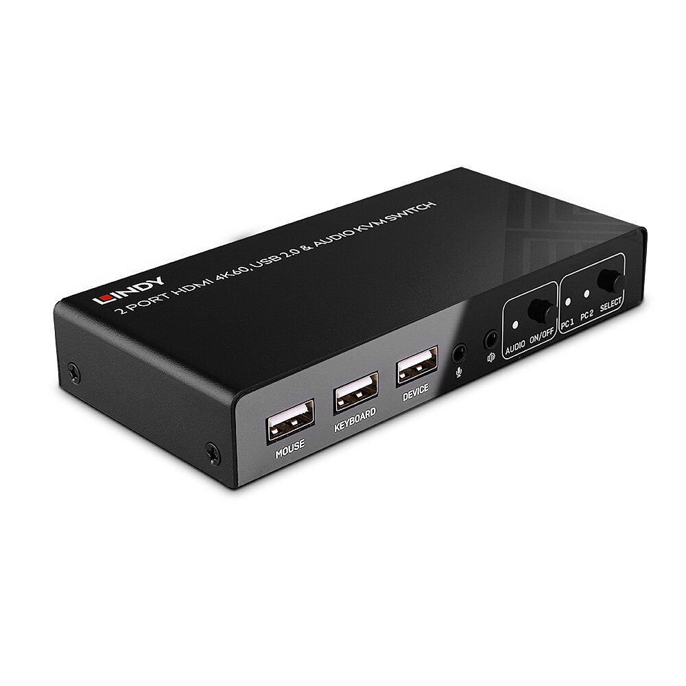 LINDY 2 Port KVM Switch HDMI 4K60, USB 2.0 & Audio KVM