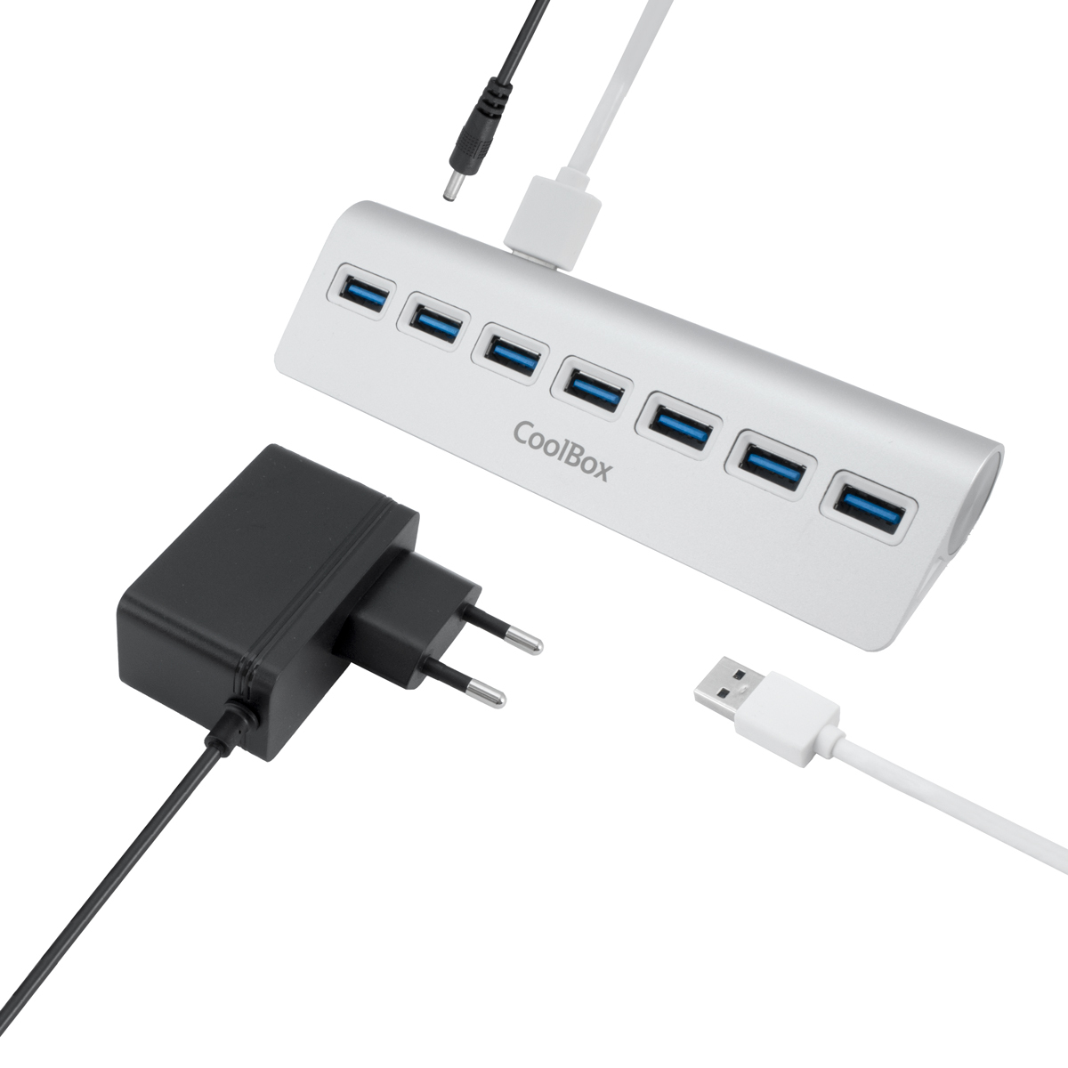 CoolBox HUBCOO7ALU3 interface hub USB 3.2 Gen 1 (3.1 Gen 1) Type-A 5000 Mbit/s Silver