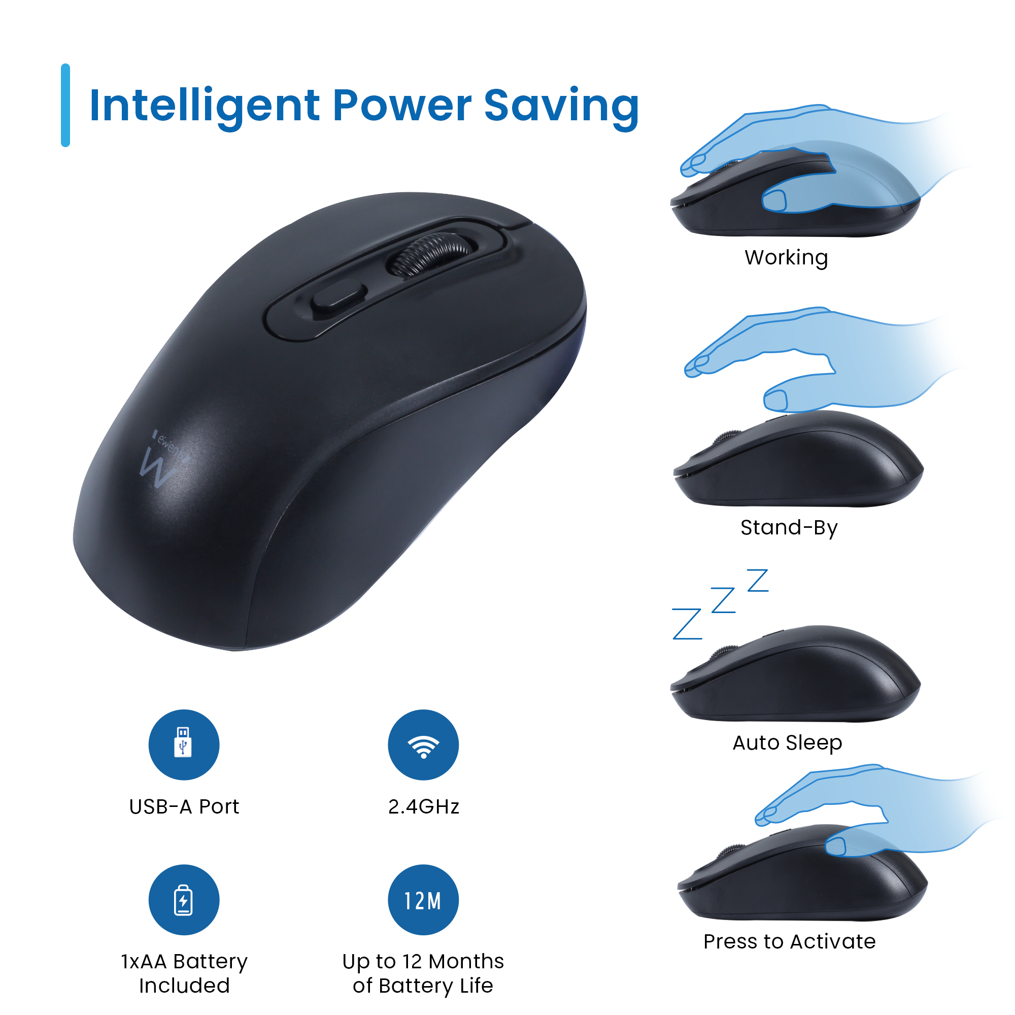 Ewent Wireless optical mouse 800-1200-1600dpi and Silent clicks – image 9