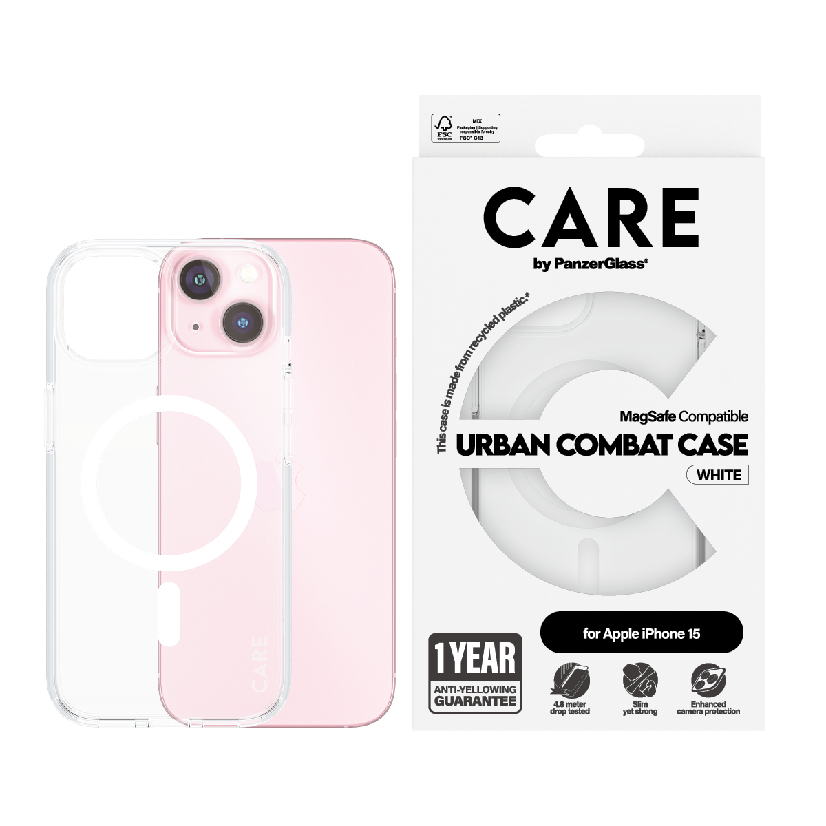 PanzerGlass CARE™ by PanzerGlass® Urban Combat Case Transparent w. White MagSafe iPhone 15 – image 2