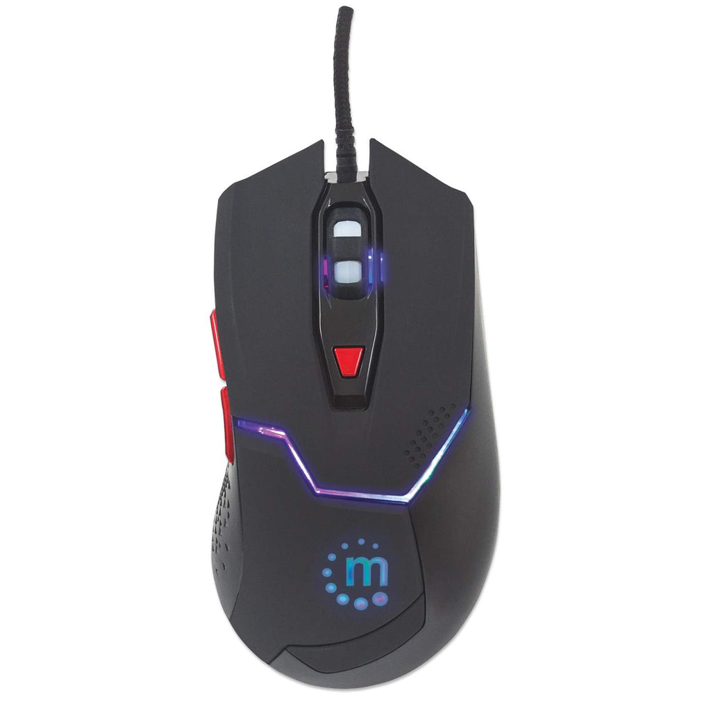 Manhattan Wired Optical Gaming USB-A Mouse with LEDs, 480 Mbps (USB 2.0), Six Button, Scroll Wheel, 800-2400dpi, Black with Red Buttons, Three Year Warranty – image 6