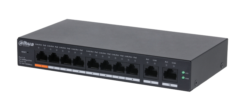 Switch Dahua CS4010-8ET-60 - Gigabit Ethernet - 8 Puertos PoE+ - 2 Uplink - Gestionado - DH-CS4010-8ET-60