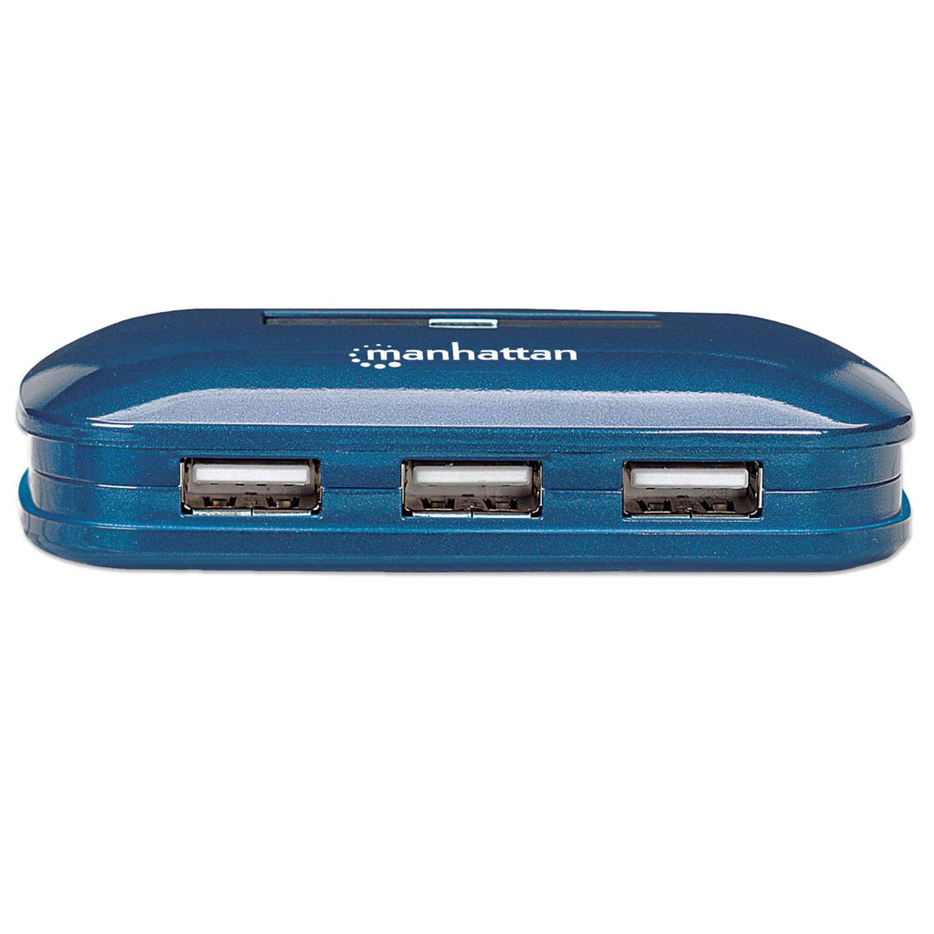 Manhattan USB-A 7-Port Ultra Hub, 7x USB-A Ports, 480 Mbps (USB 2.0), AC or Bus Power, Multiple Transaction Translator, Blue, Blister (With Euro 2-pin plug) – image 5