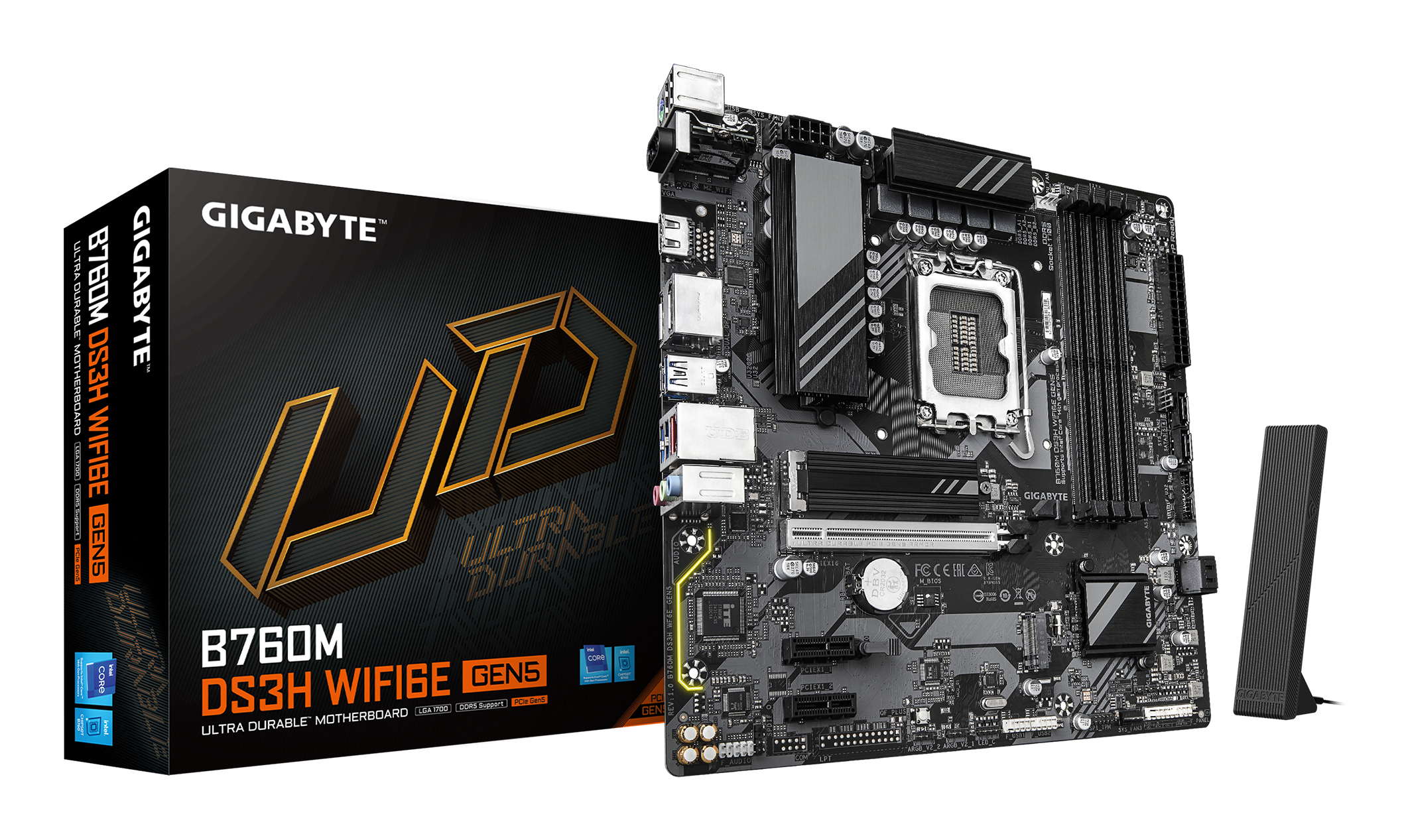 Gigabyte B760M DS3H WIFI6E GEN5 Intel 1700 Socket Motherboard, Micro-ATX, 4x DDR5 Slots, 2x M.2 Socket, 2.5GbE LAN, Wi-Fi 6E, 1x HDMI Port / 2x DisplayPort