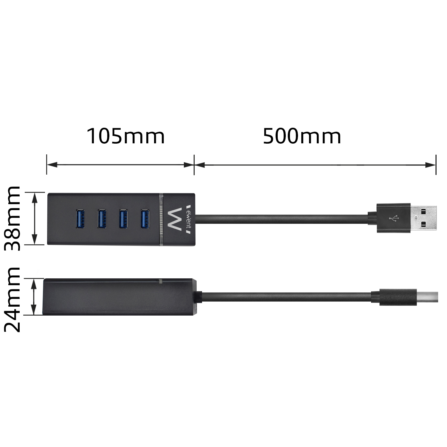 Ewent EW1133 interface hub USB 3.2 Gen 1 (3.1 Gen 1) Type-A 5000 Mbit/s Black – image 6
