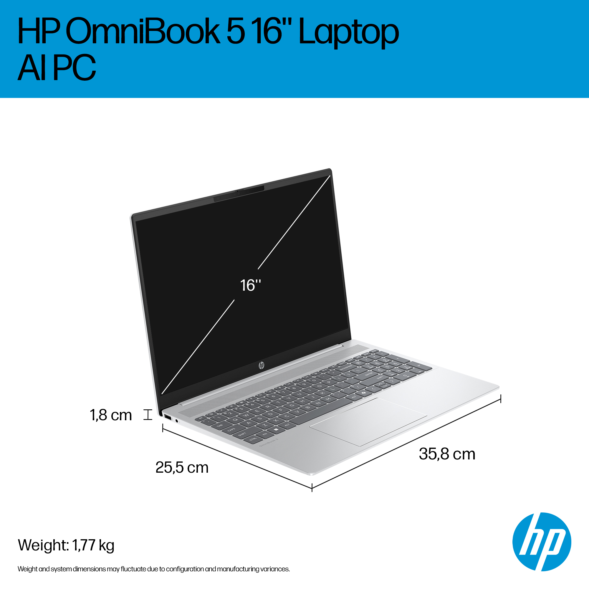 HP OmniBook 5 LaptopAI 16-af1002na Intel Core Ultra 5 225U Laptop 40.6 cm (16″) 2K 16 GB LPDDR5x-SDRAM 512 GB SSD Wi-Fi 6 (802.11ax) Windows 11 Home AI PC Silver image 6
