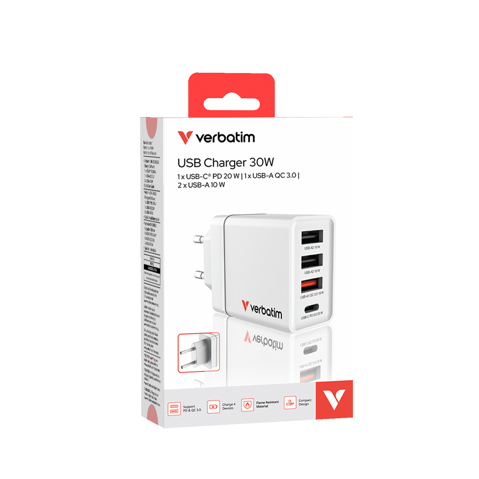 Verbatim CHR-30EU2 USB Charger 30W with  2 x USB-A 10W White Ladegerät
