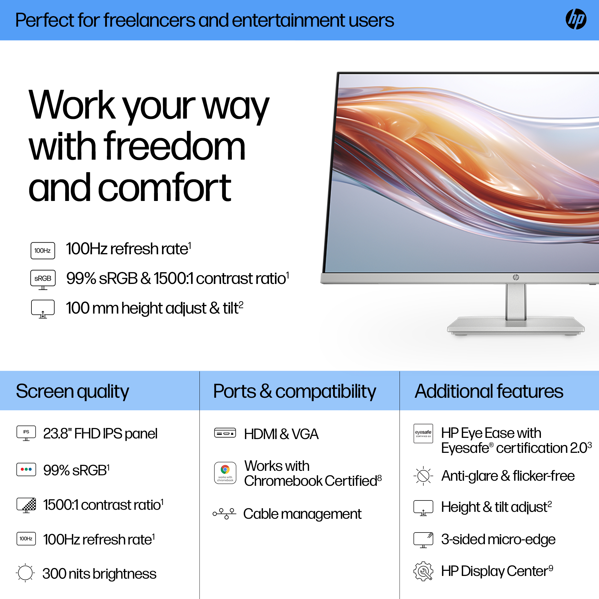 HP Series 5 23.8 inch FHD Height Adjust Monitor - 524sh – image 3