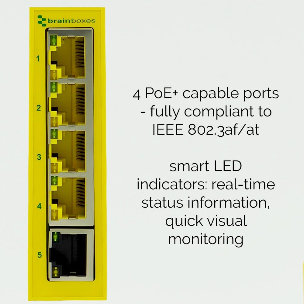 Brainboxes Industrial 5 Port PoE+ Gigabit Ethernet Switch – image 8