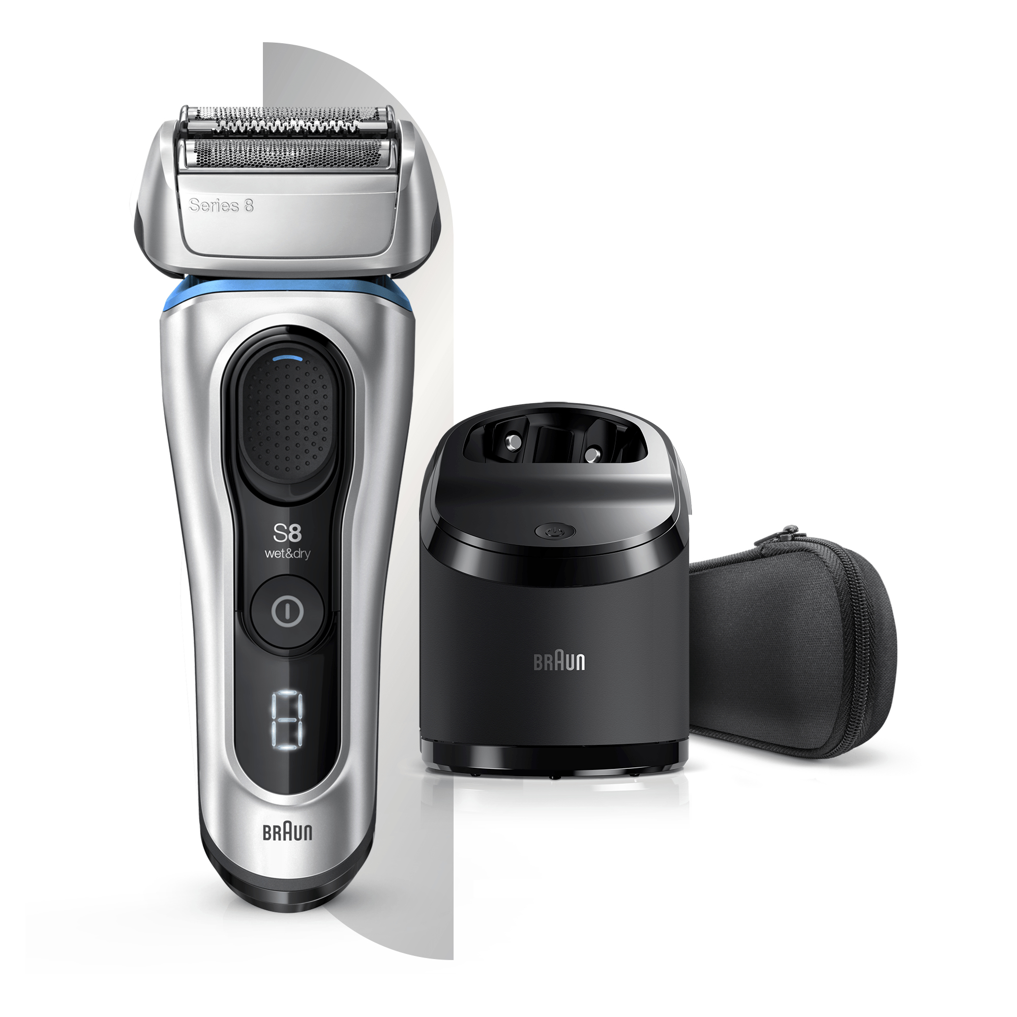 Braun Series 8 8370cc Next Generation Electric Shaver, Clean&Charge Station, Fabric Case, Silver – image 3