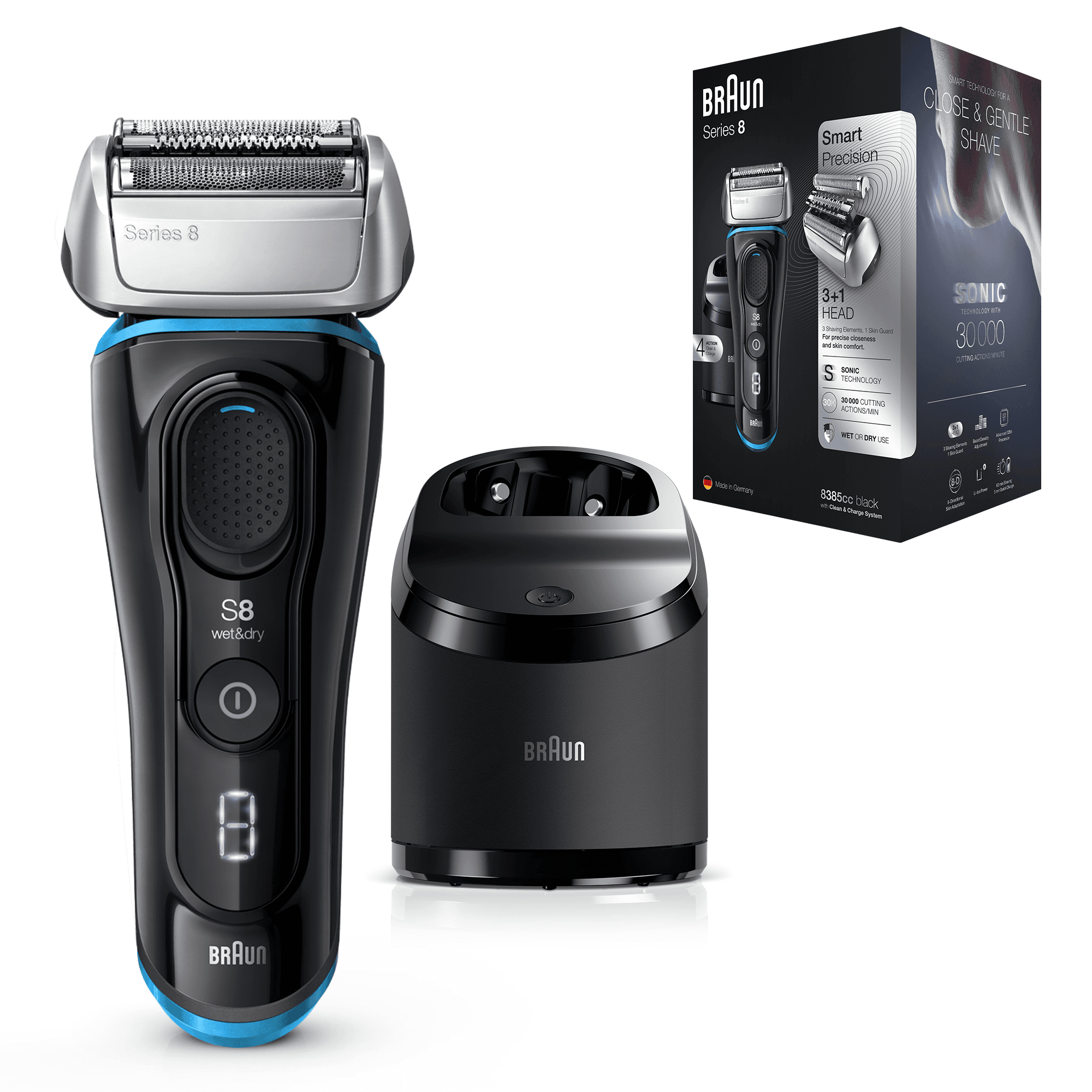 Braun Series 8 8385cc Next Generation Electric Shaver, Clean&Charge Station, Fabric Case, Black – image 3