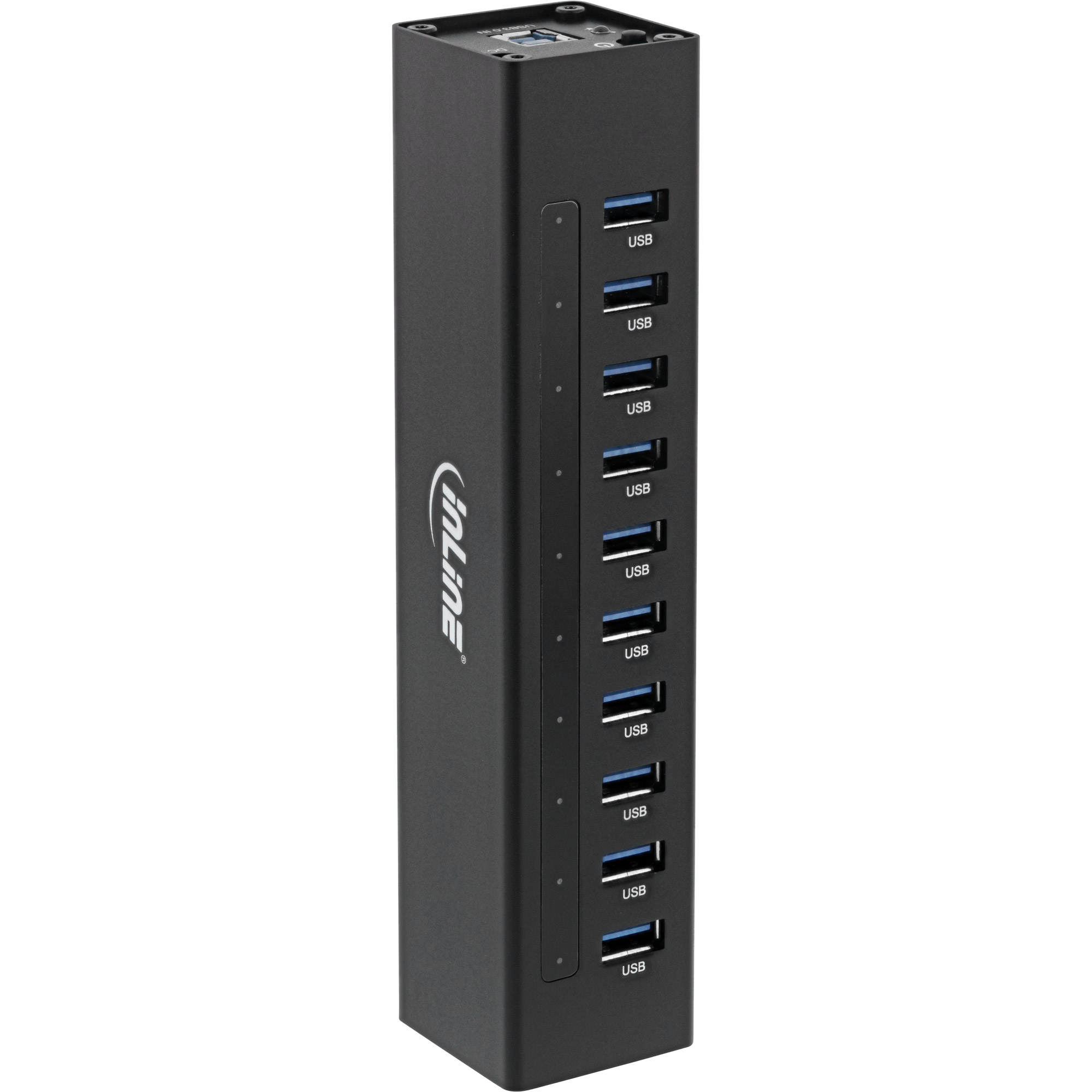 InLine USB 3.0 10 Port Hub Aluminium Case with 4A Power Supply, black