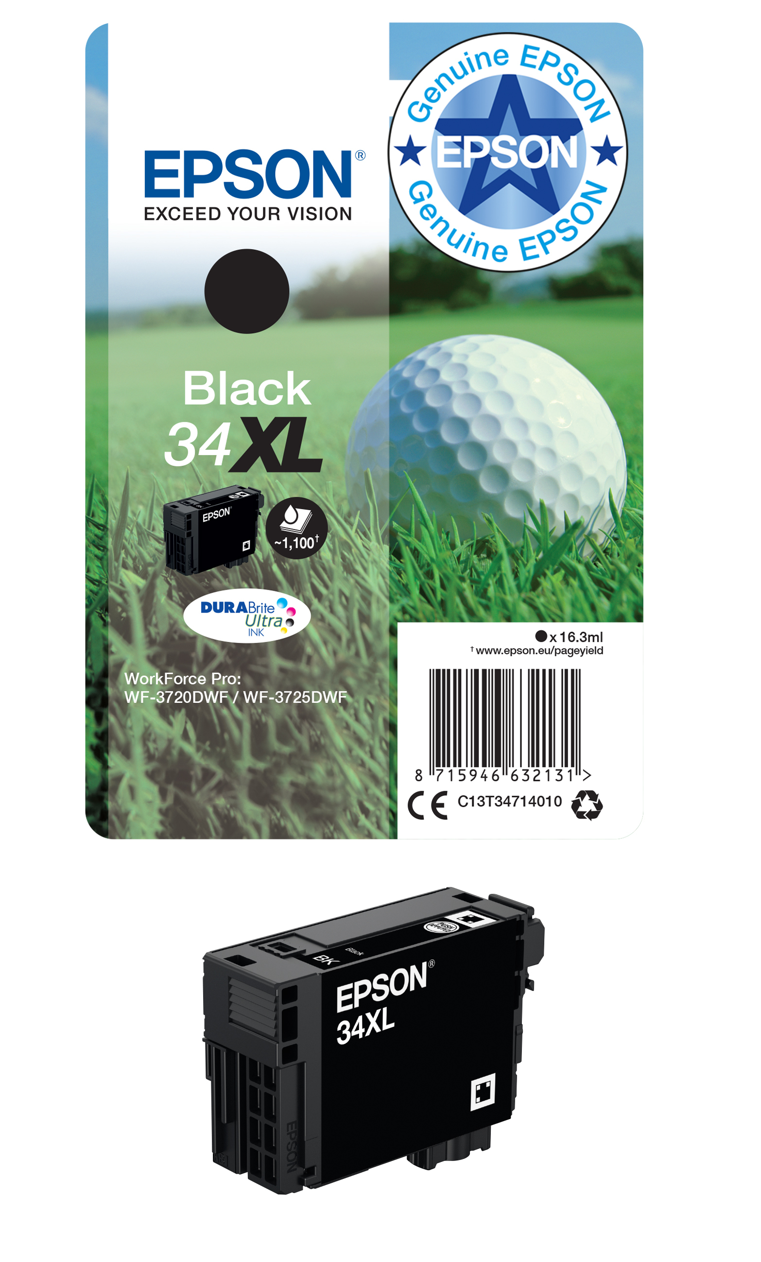 Epson Golf ball 34XL DURABrite Ultra Single Black Ink – image 2