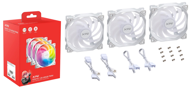 XPG VENTO 120 ARGB PWM Case per computer Ventilatore 12 cm Bianco 3 pz