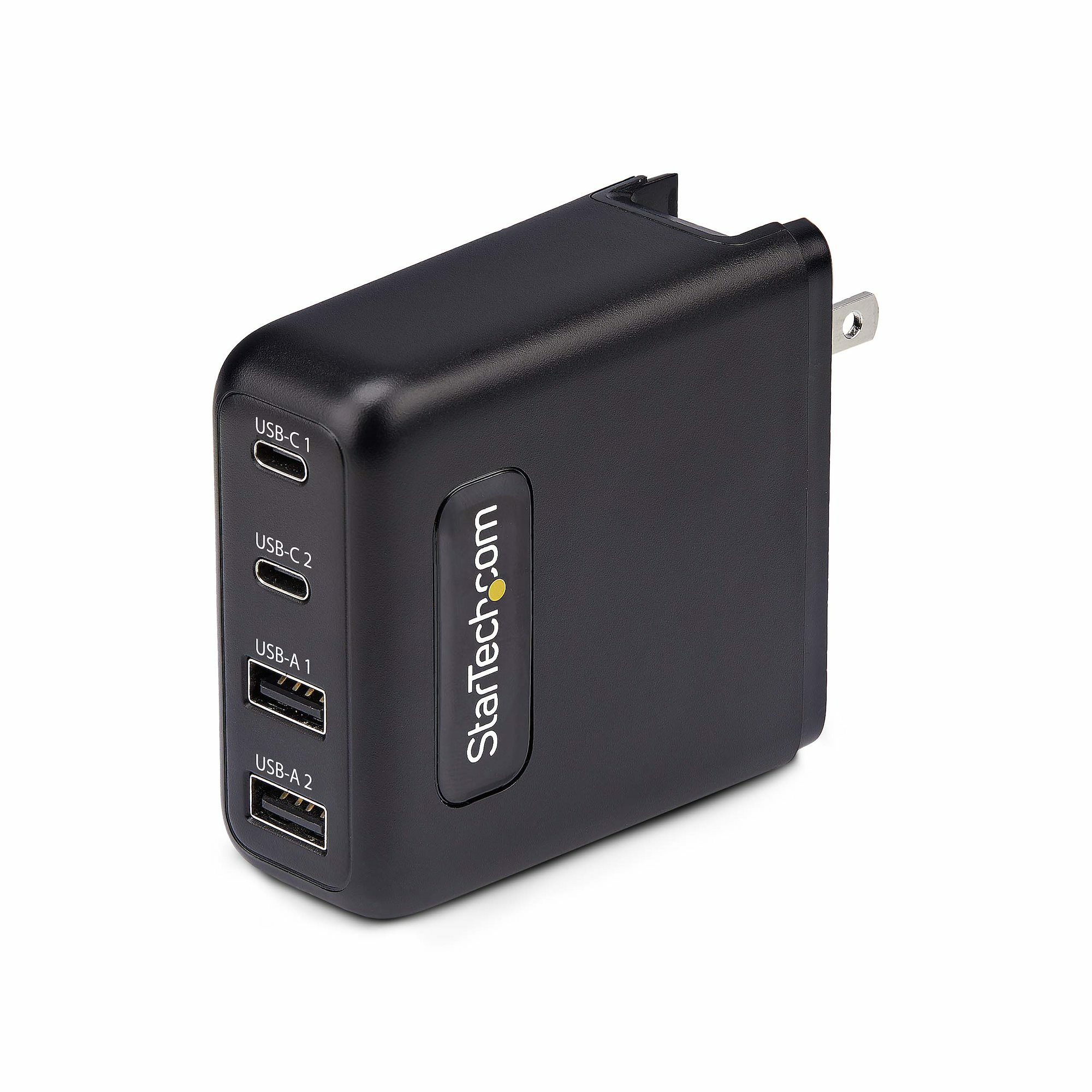 Resim StarTech.com 100W GaN USB-C PD 3.0 Duvar Tipi Şarj Cihazı, 2x USB-C, 2x USB-A, 1.8m Kablo, Siyah
