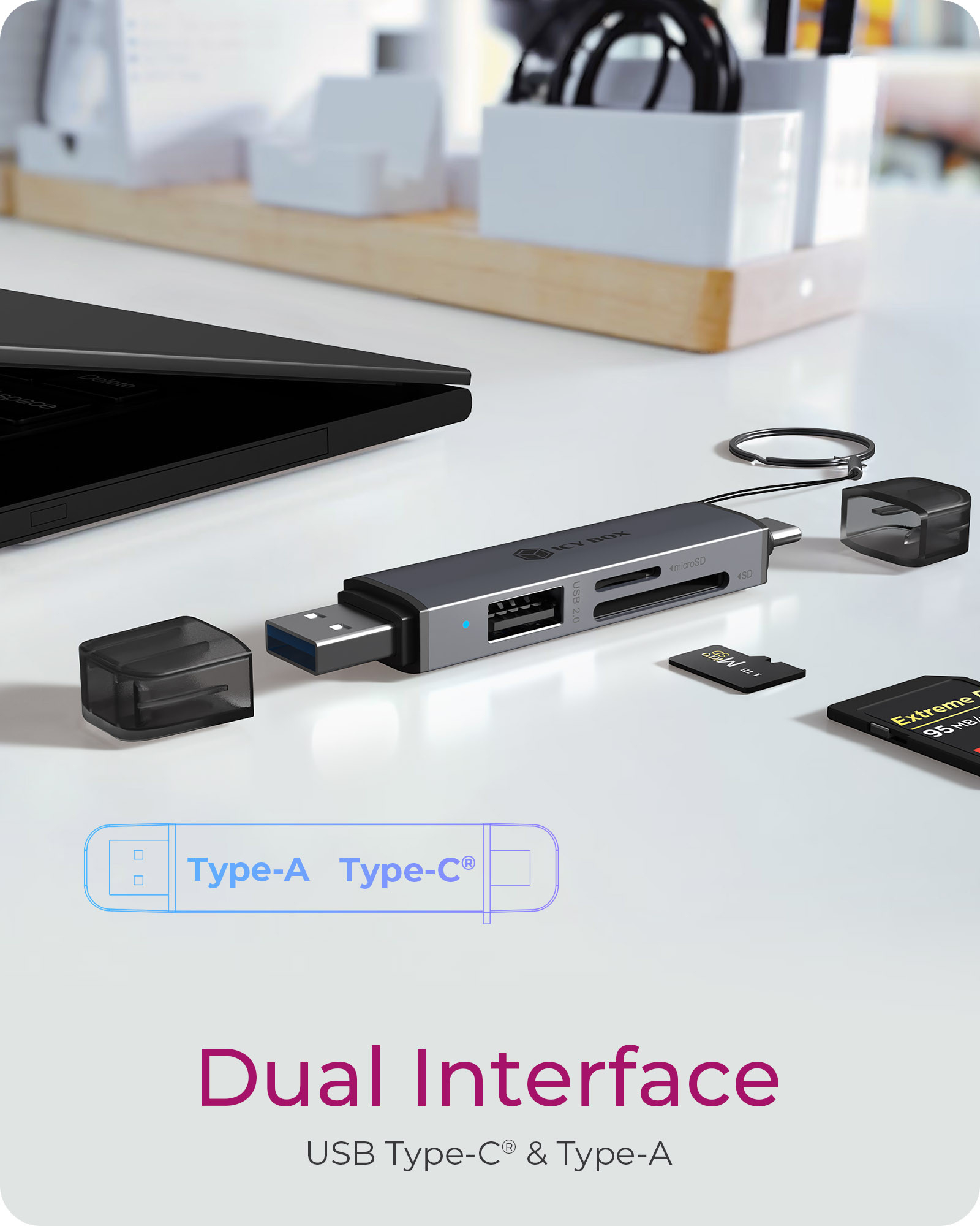ICY BOX 3-in-1 Card Reader via USB Type-A & USB Type-C Interface – image 4