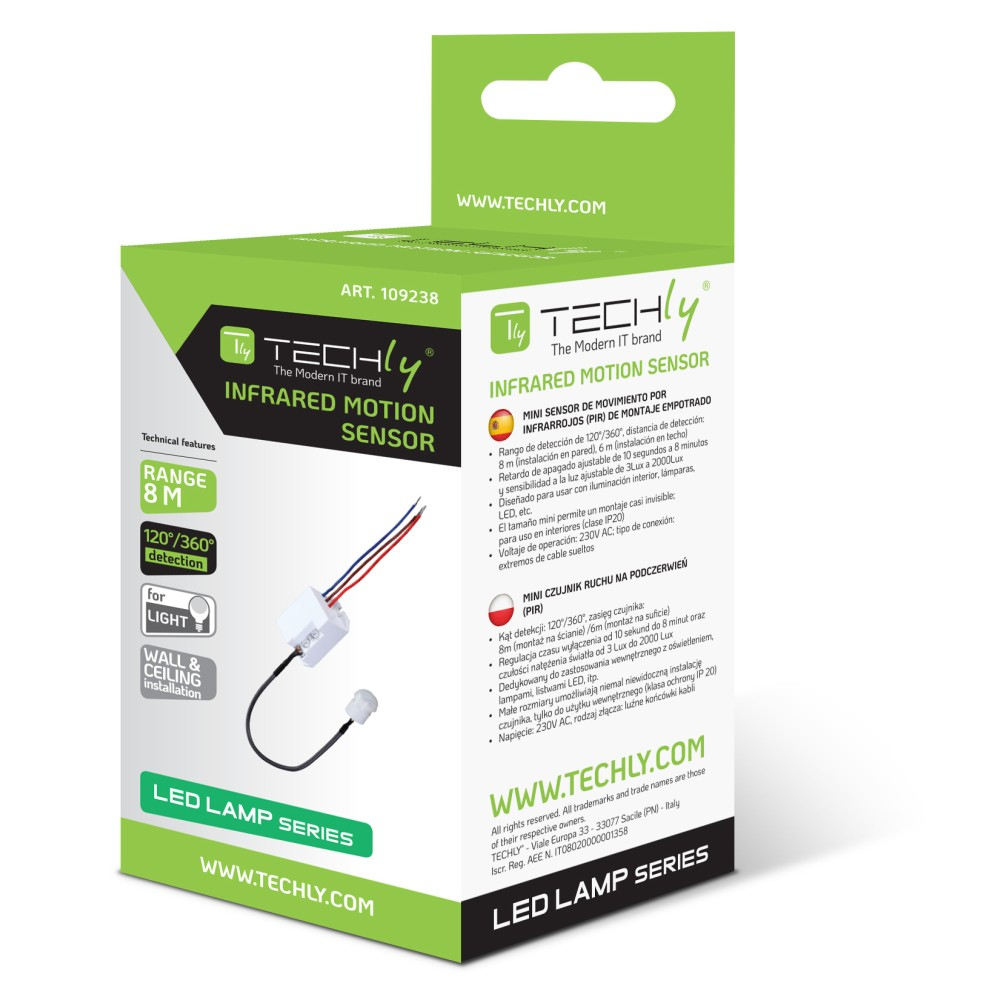 Techly I-LIGHT-SNR11TY motion detector Passive infrared (PIR) sensor Wired Ceiling/wall White – image 2
