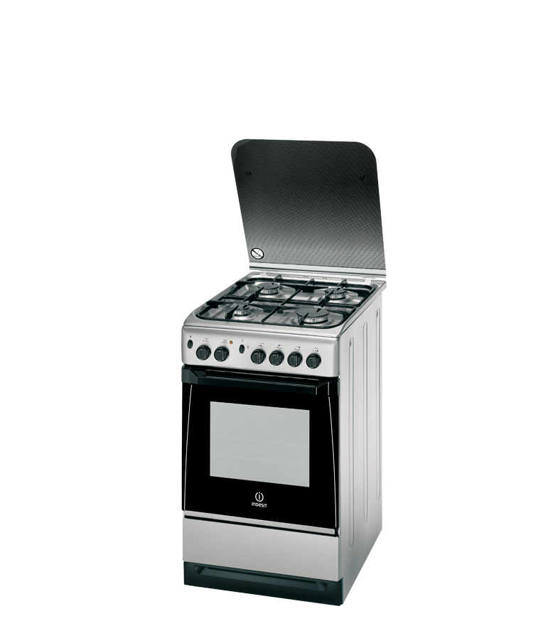 Indesit KN3G21S(X)EU_S cooker Freestanding cooker Natural gas Gas Black, Stainless steel