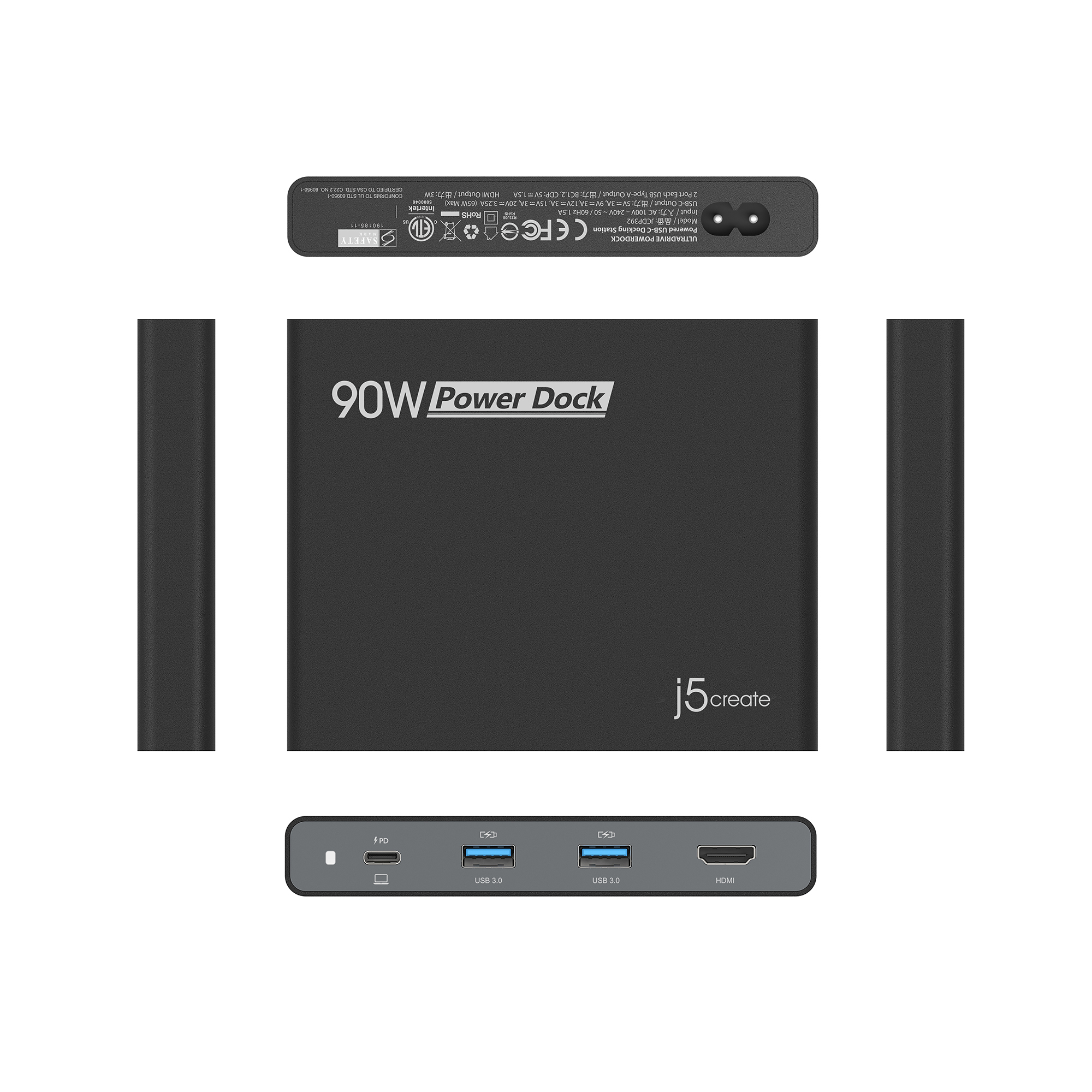 j5create JCDP392 90W Built-in USB-C™ Travel Dock - UK, includes 1x HDMI port and 3x USB ports, Black – image 7