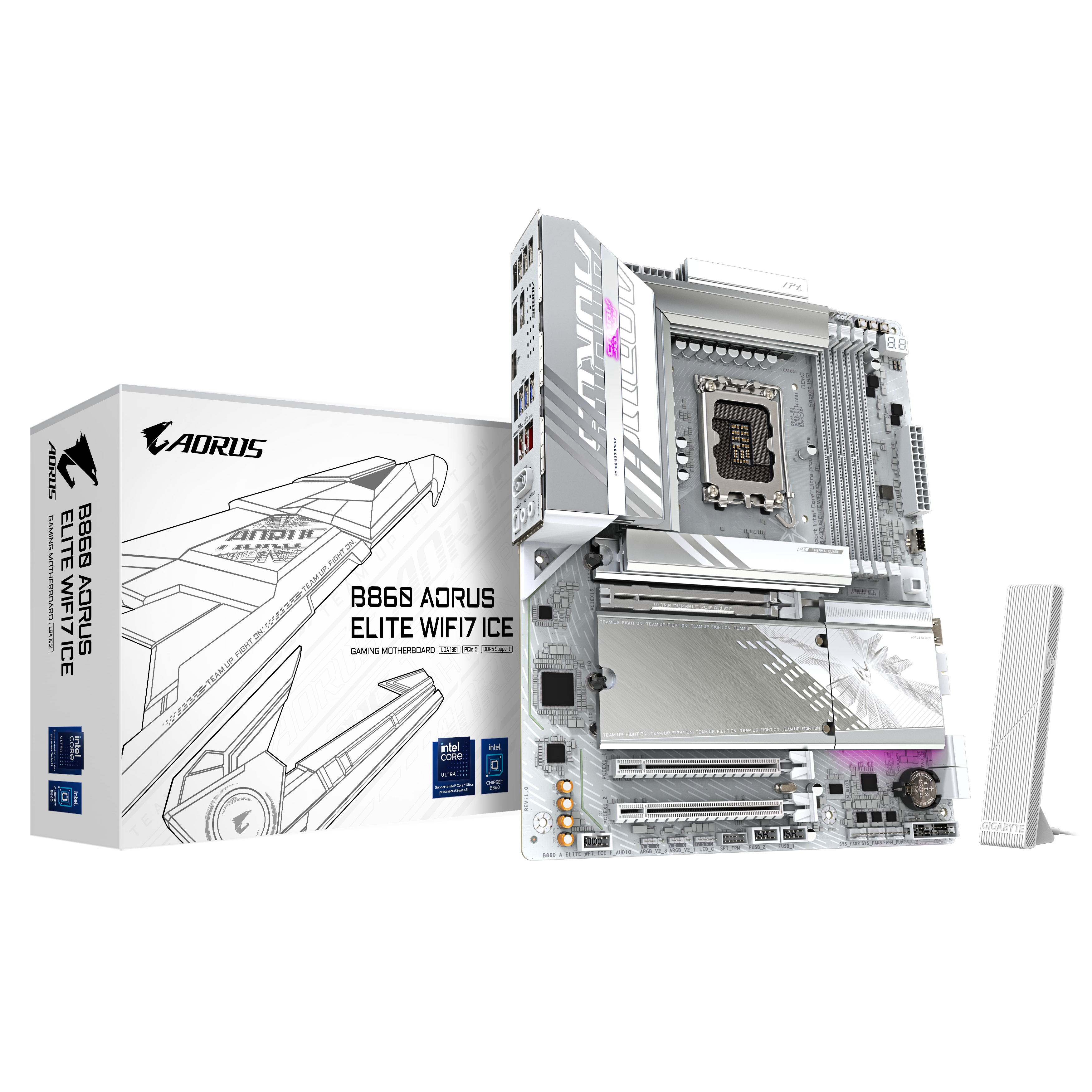 GIGABYTE B860 AORUS ELITE WIFI7 ICE Scheda madre - CPU Intel Core Ultra VRM a 14121 fasi fino a 9200MHz DDR5 1xPCIe 5.0 2xPCIe