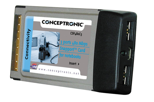 Conceptronic 3 Ports USB 2.0 PC Card for Notebooks