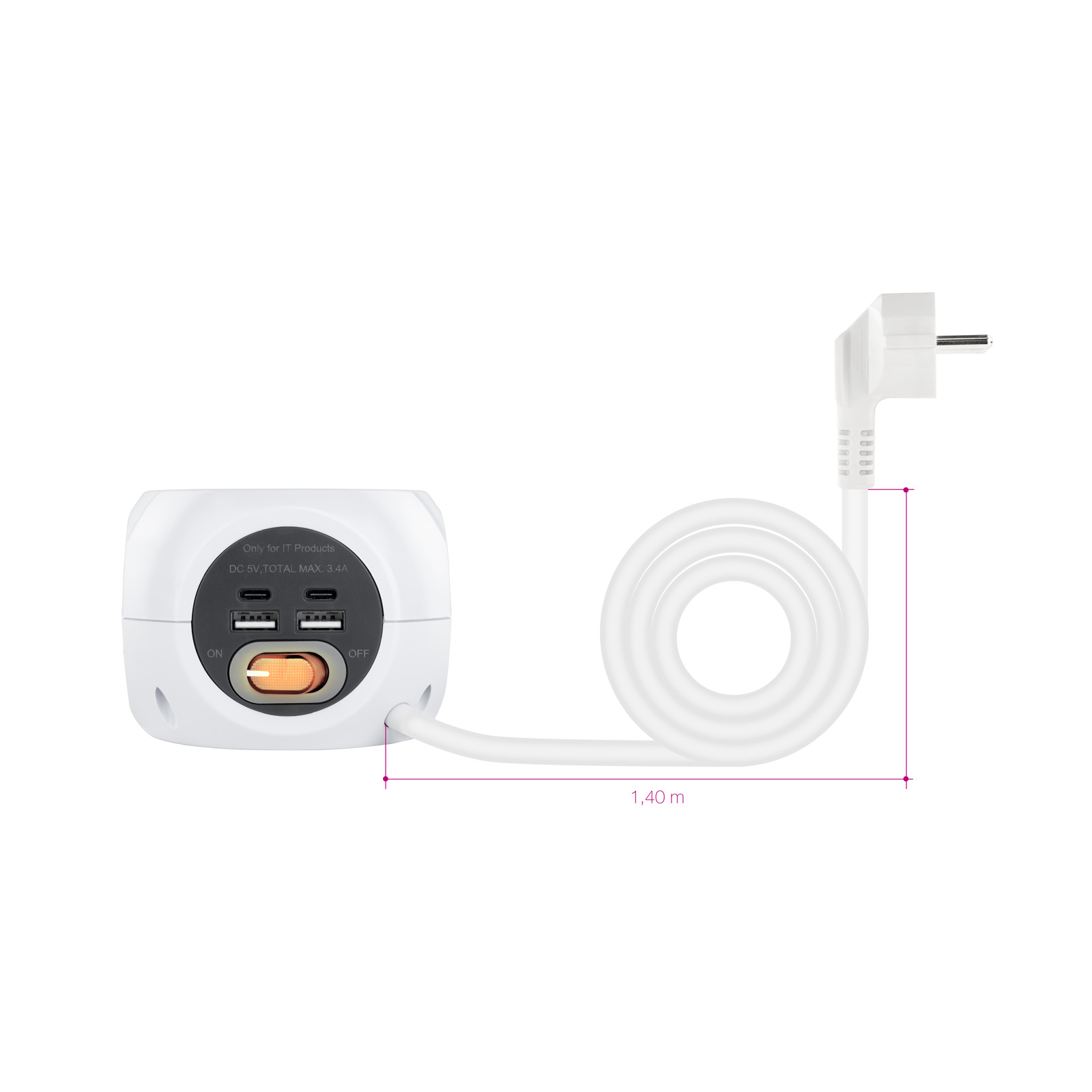 Nanocable 3-socket socket with 4 USB's (2 USB A + 2 USB-C) and wireless charging, with switch – image 6