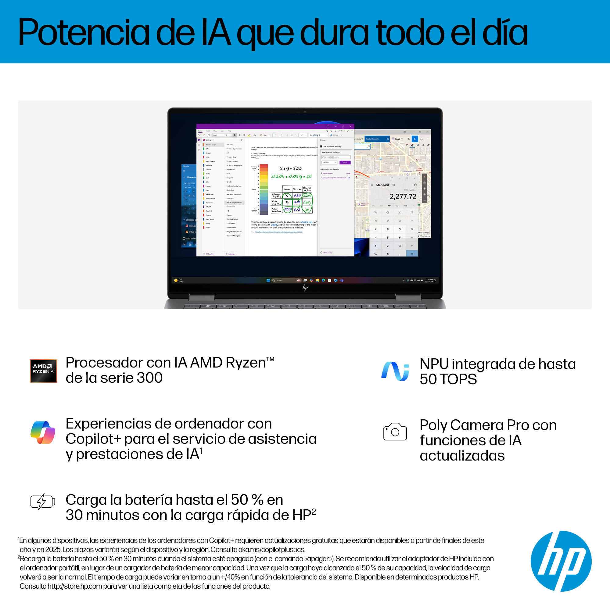Convertible 2 en 1 - HP OmniBook X 14-fk0002ns Copilot+ PC, 50 TOPS, 14 ", 3K, AMD Ryzen™ AI 7 350, 32GB RAM, 1TB SSD, Radeon™ 860M, W11 H, Plata - imagen 12