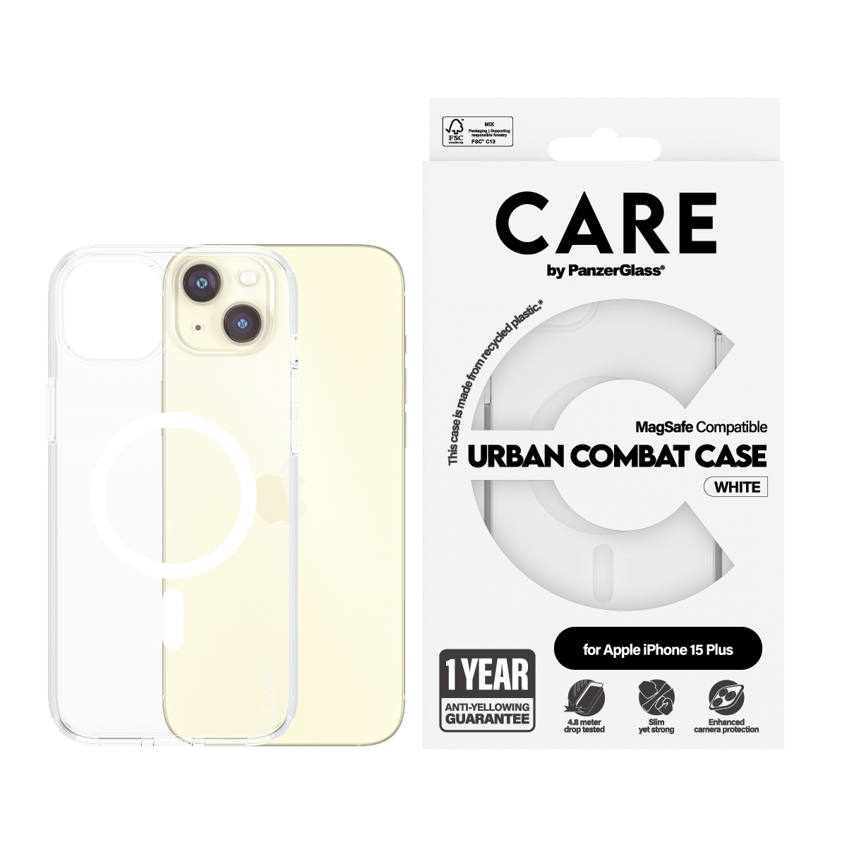 PanzerGlass CARE™ by PanzerGlass® Urban Combat Case Transparent w. White MagSafe iPhone 15 Plus – image 2