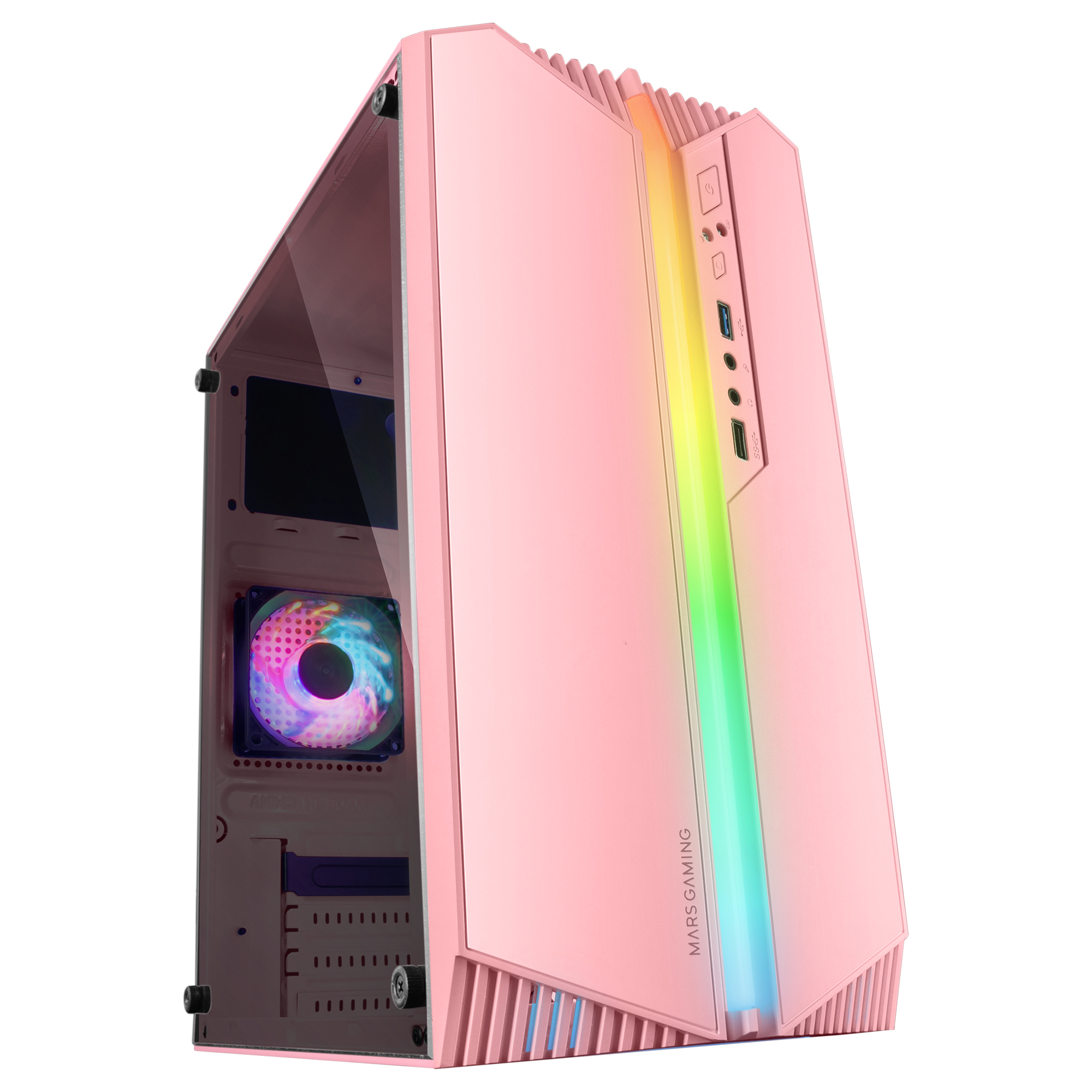 Mars Gaming MC-S1 Pink Compact Micro-ATX Gaming PC Case ARGB Lighting 12 Modes FRGB Fan Full Side Window – image 1