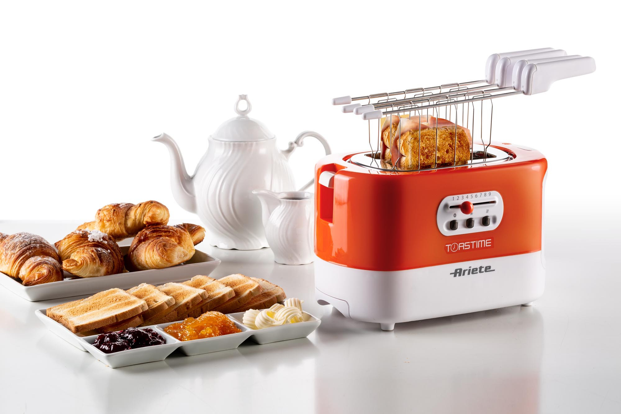 Ariete 159 Toastime - Toaster with Tongs for 2 slices of bread - 9 Degrees of Browning - 700 Watt - White and Orange – image 9