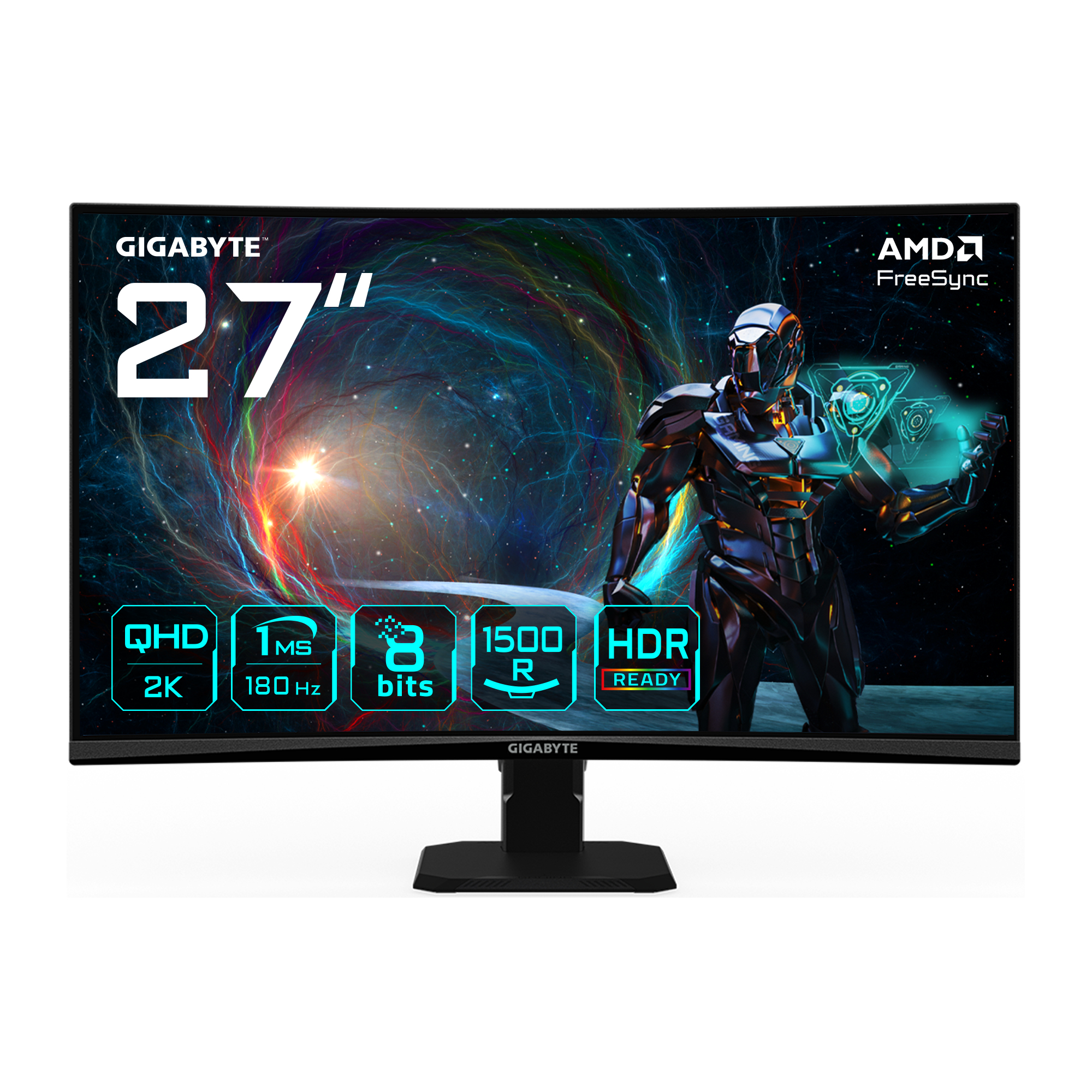 GIGABYTE GS27QCA 27" QHD Monitor Gaming Curvo – 2560 x 1440, 180Hz, 1ms, 250 cd/m², FreeSync, HDR Ready, HDMI 2.0, DisplayPo