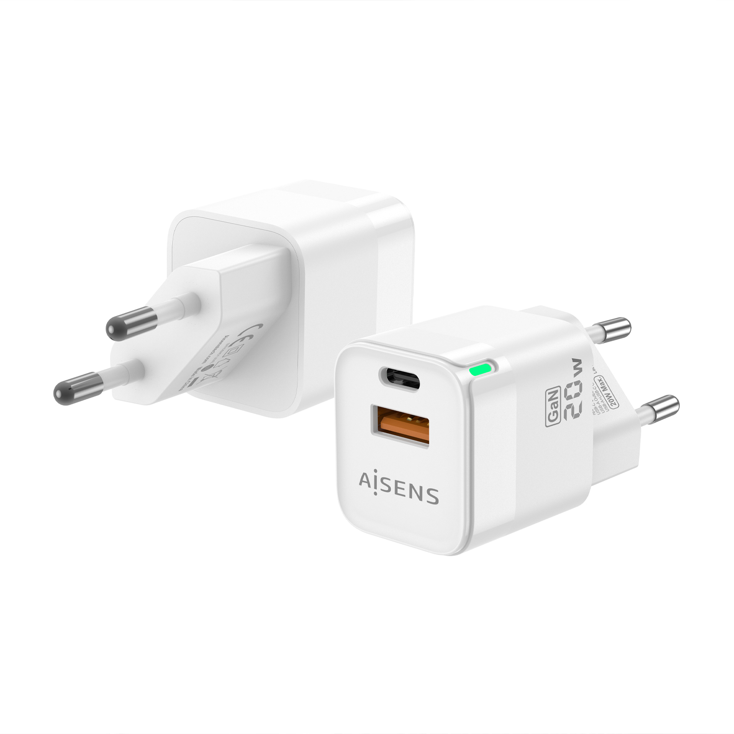 CARGADOR AISENS GAN 20W 1XUSB-C PD3.0 QC4.0 1XUSB-A QC3.0 BLANCO