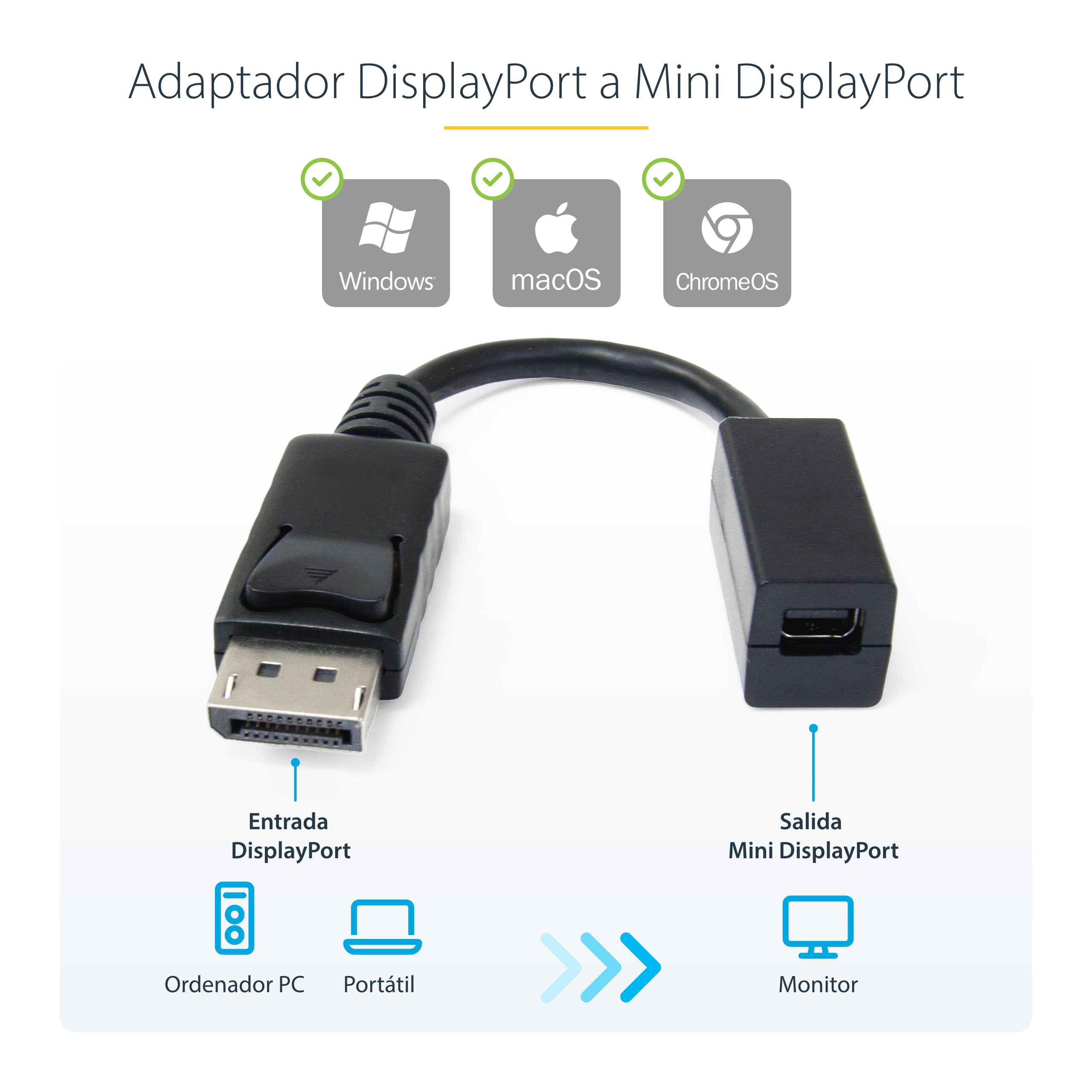 Adaptador StarTech.com DisplayPort Macho a Mini DisplayPort Hembra - 15cm - DP2MDPMF6IN Adaptador StarTech.com DisplayPort Macho a Mini DisplayPort Hembra - 15cm - DP2MDPMF6IN