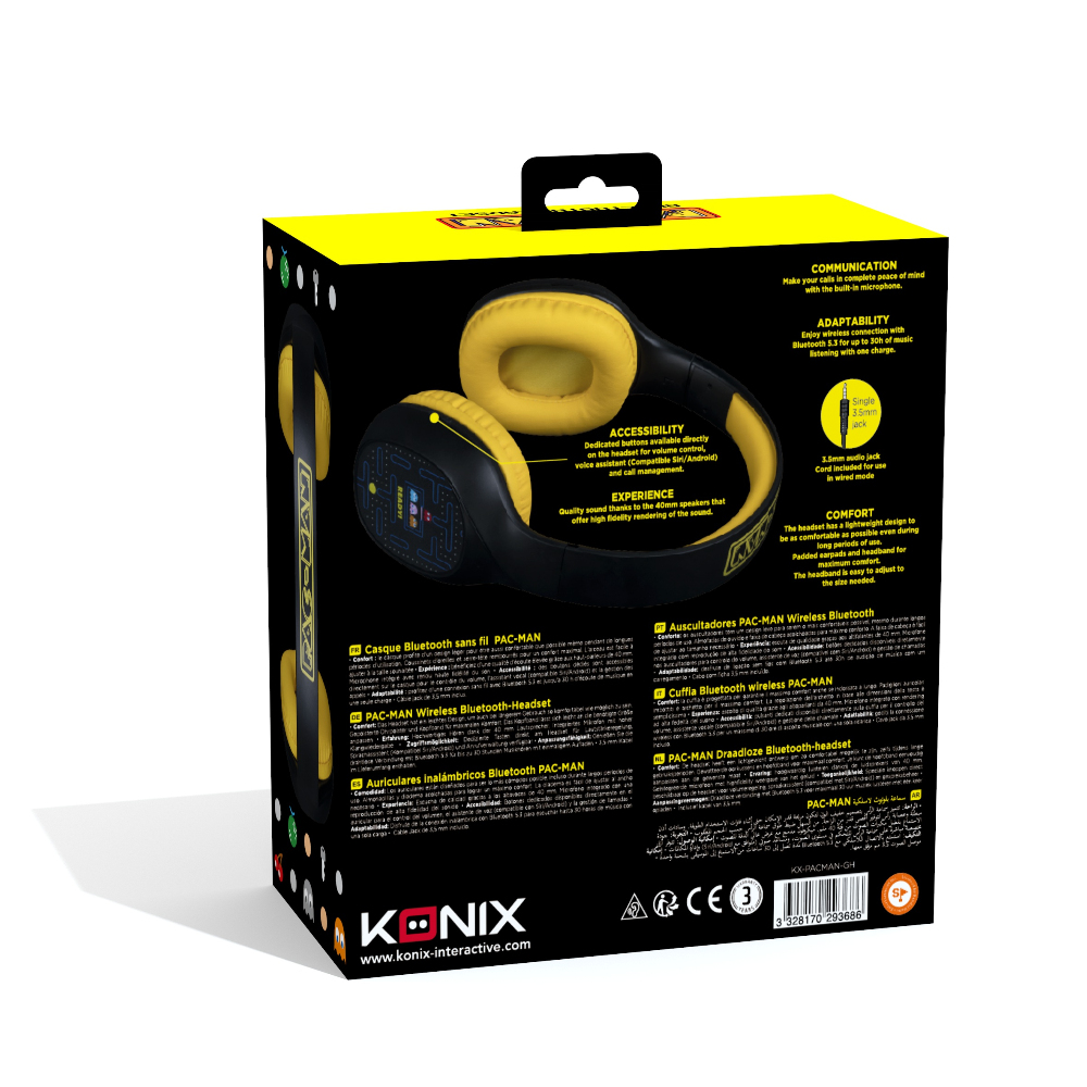 Konix 82541120664 headphones/headset Wired & Wireless Head-band Calls/Music Bluetooth Black, Yellow – image 3