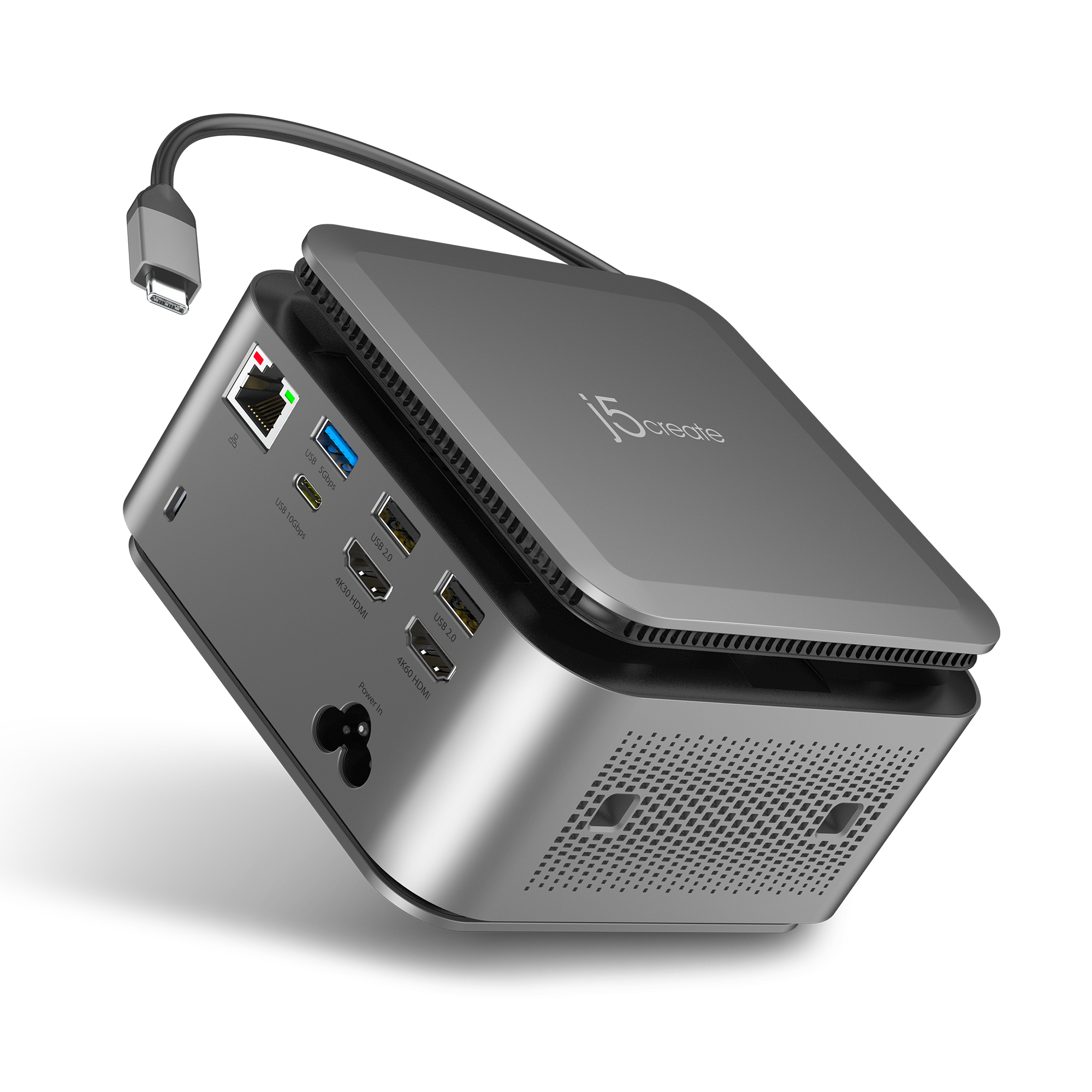 j5create JCDP4140F USB-C® Powerbase Docking Station with Cable Management - UK, Black/Grey
