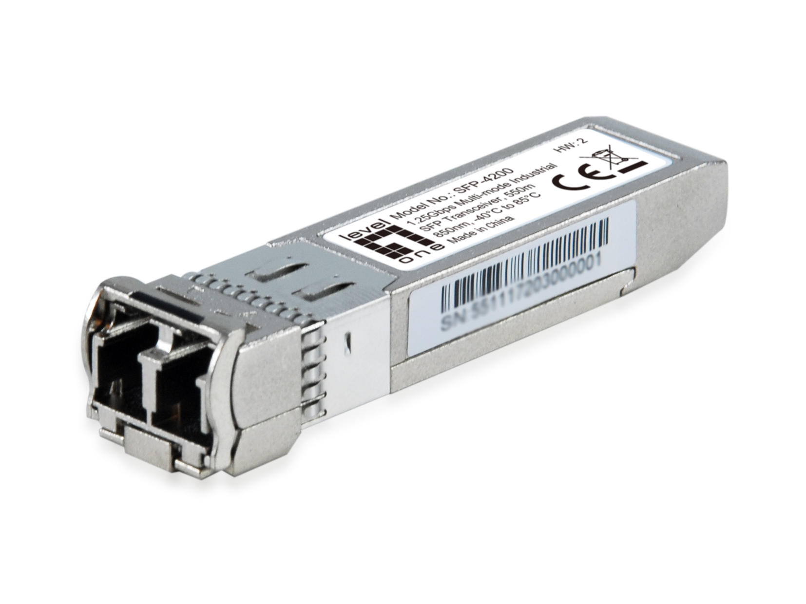 LevelOne 1.25Gbps Multi-mode Industrial SFP Transceiver, 550m, 850nm, -20°C to 85°C – image 1