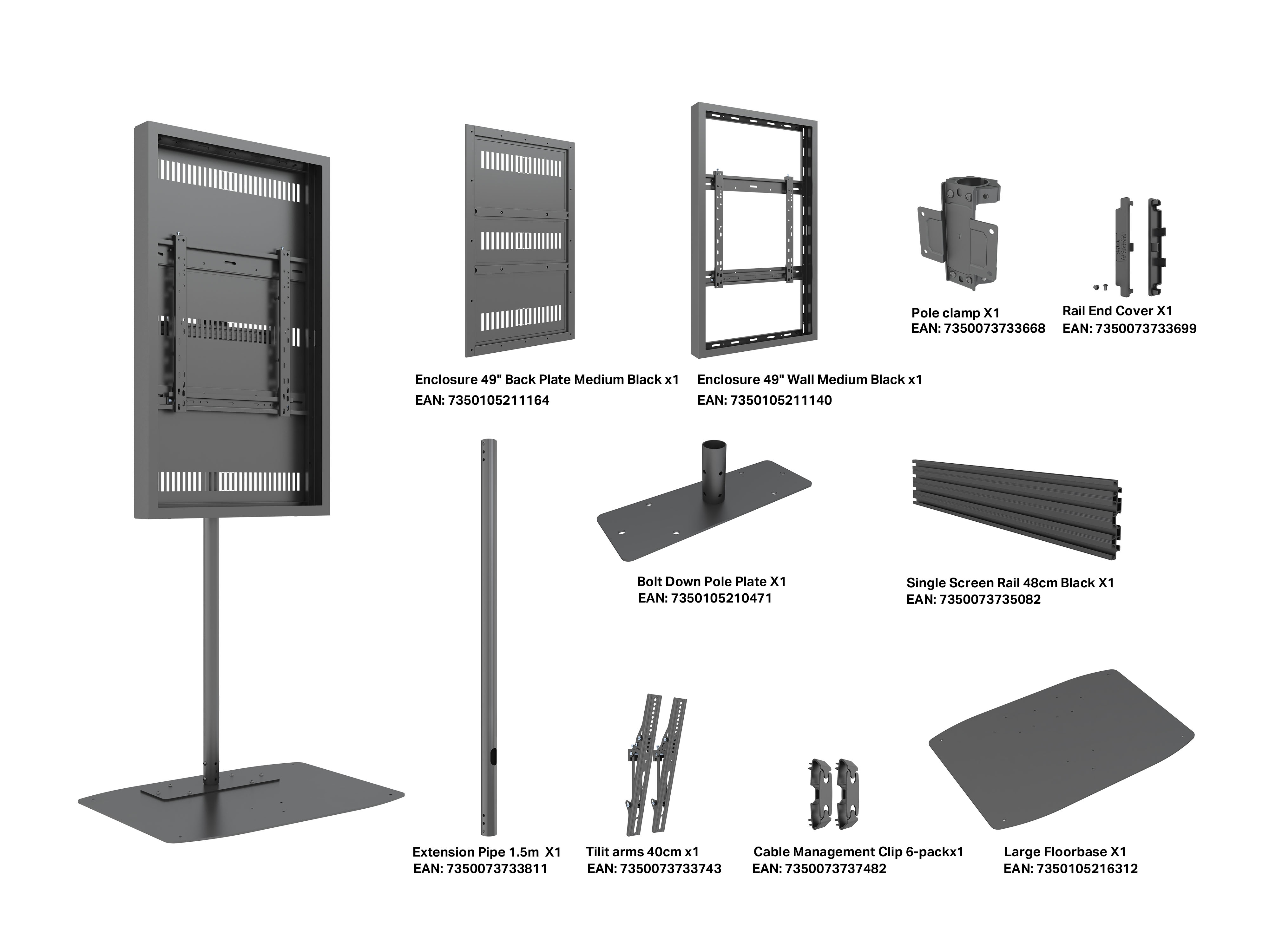 صورة حامل أرضي Multibrackets M Pro Series 49" بعمود واحد - فولاذ أسود