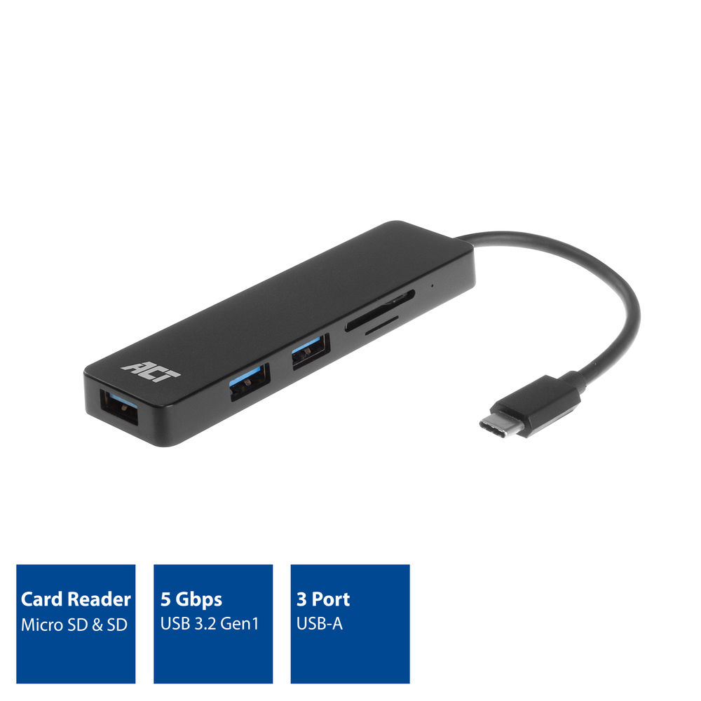 ACT USB-C hub 3.0 3 port, USB-A, card reader – image 2