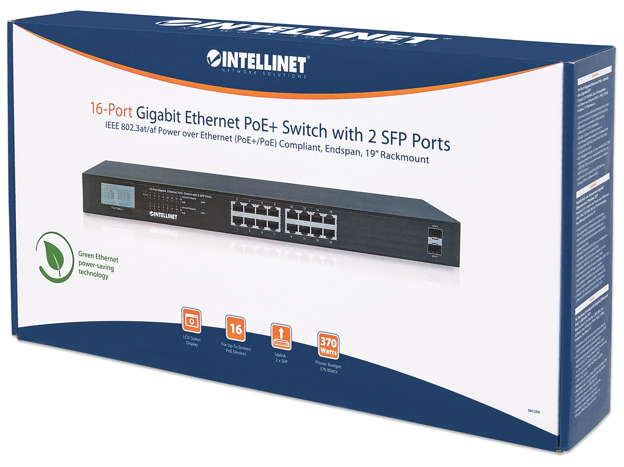 Intellinet 16-Port Gigabit Ethernet PoE+ Switch with 2 SFP Ports, LCD Display, IEEE 802.3at/af Power over Ethernet (PoE+/PoE) Compliant – image 8