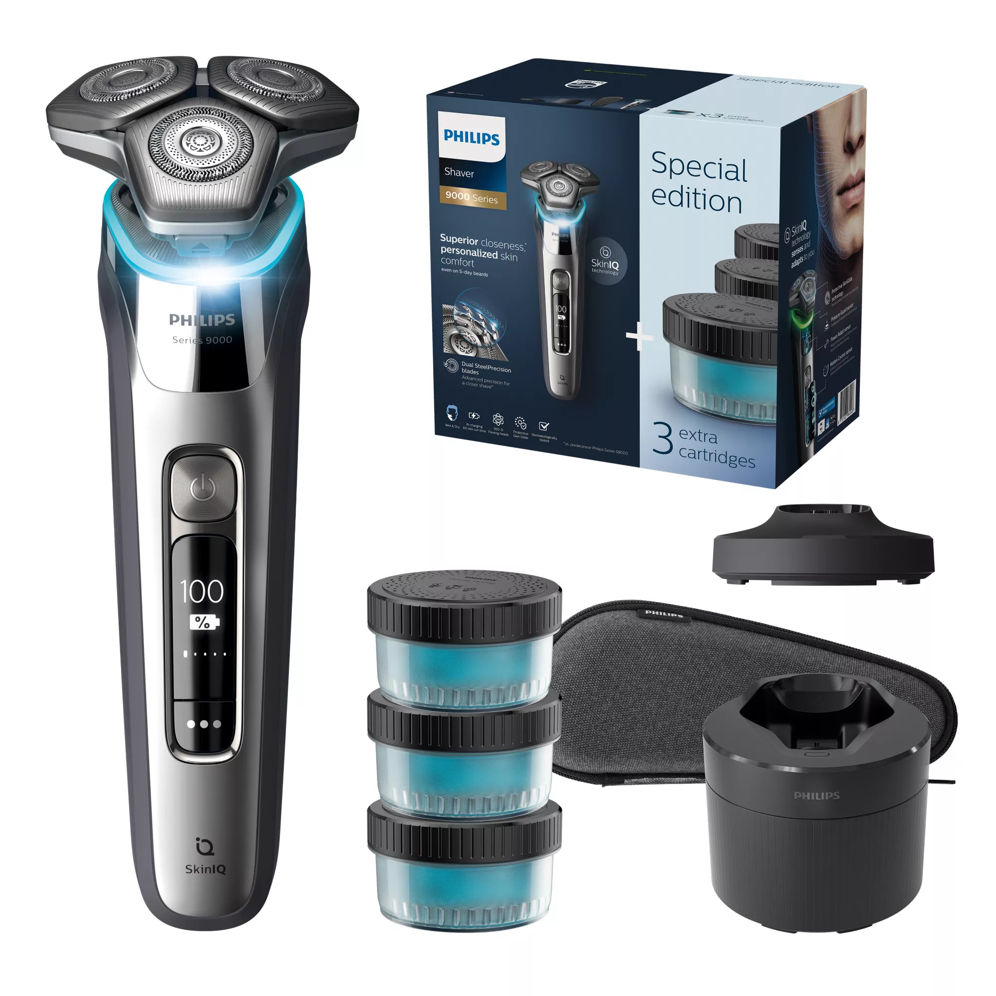 Philips SHAVER Series 9000 S9973/63 men's shaver Rotation shaver Trimmer Chrome, Silver