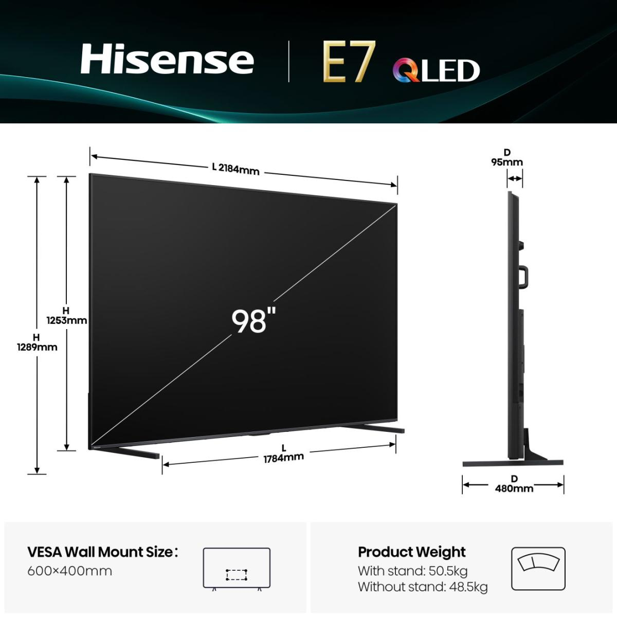 TV Hisense QLED 98E7Q 98 4K Smart TV Dolby Vision Atmos VRR — photo 2