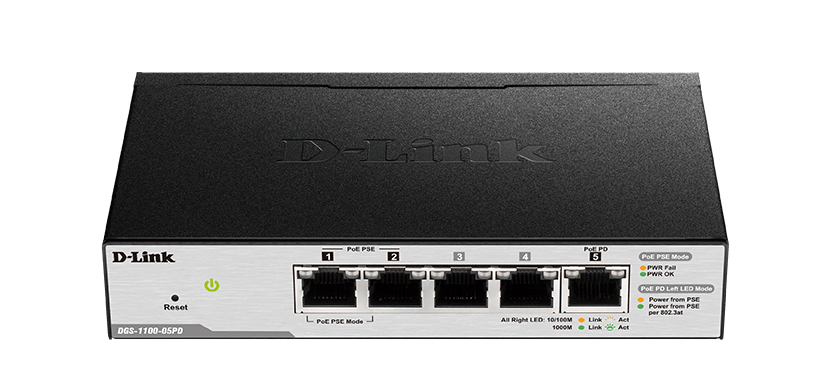 D-Link DGS-1100-05PD network switch Managed L2 Gigabit Ethernet (10/100/1000) Power over Ethernet (PoE) Black