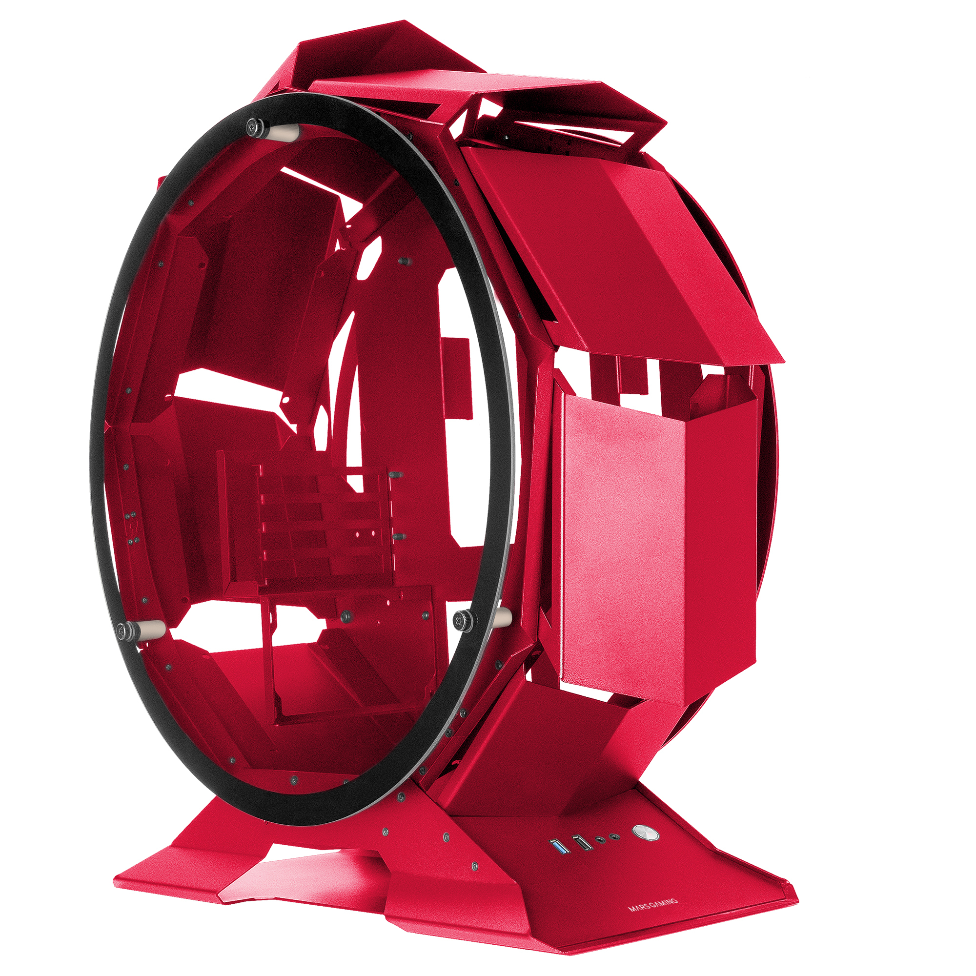 Mars Gaming MCORB Red Micro-ATX XL Gaming PC Case Custom Circular Design Double Tempered Glass – image 4