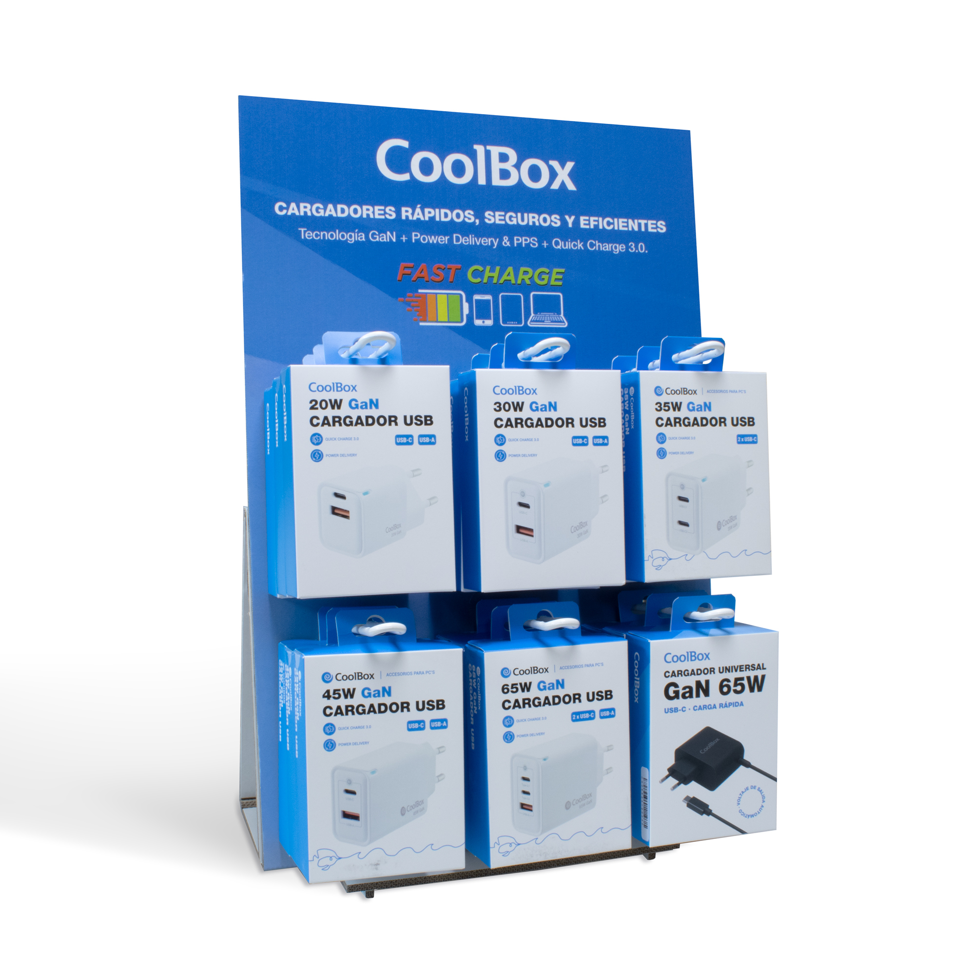 CoolBox PACK 12 CARGADORES GAN + EXPOSITOR