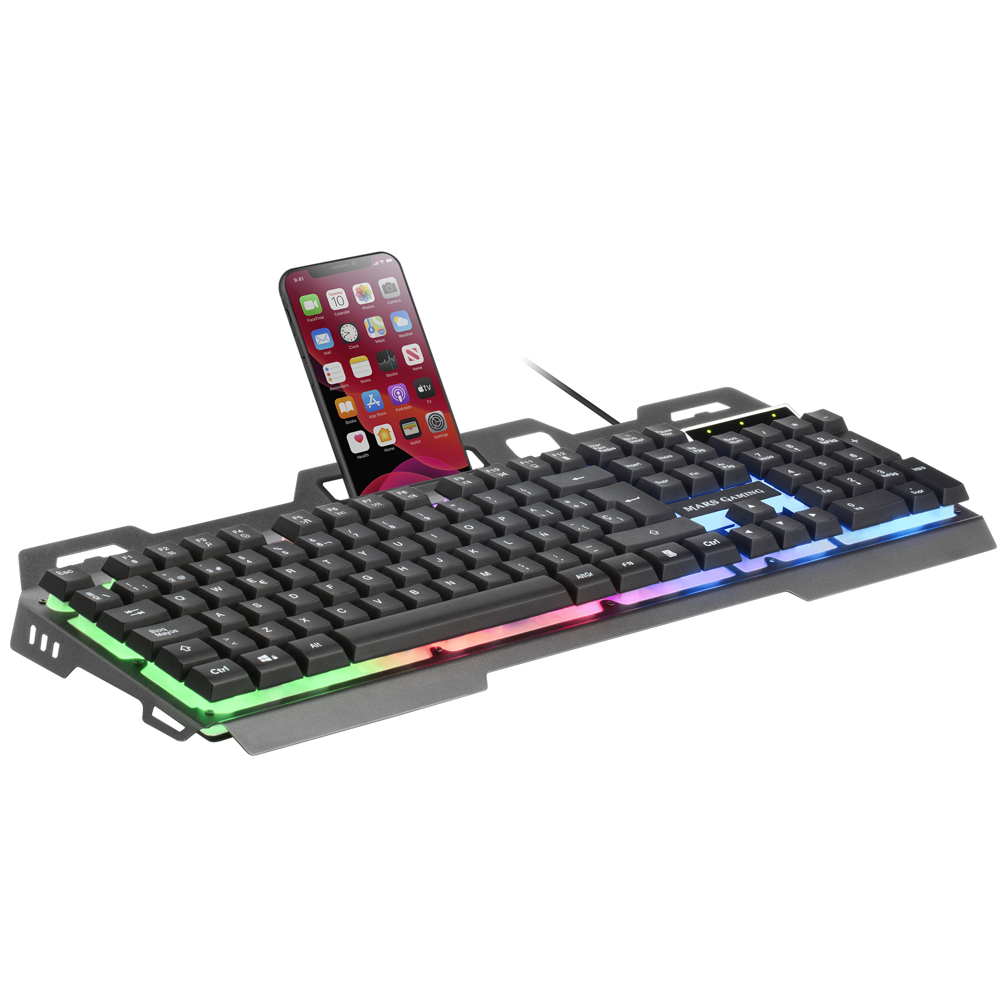 Mars Gaming MK120FR Gaming Keyboard FRGB Aluminium Antighosting Smartphone Stand Grey and Black French Language – image 6