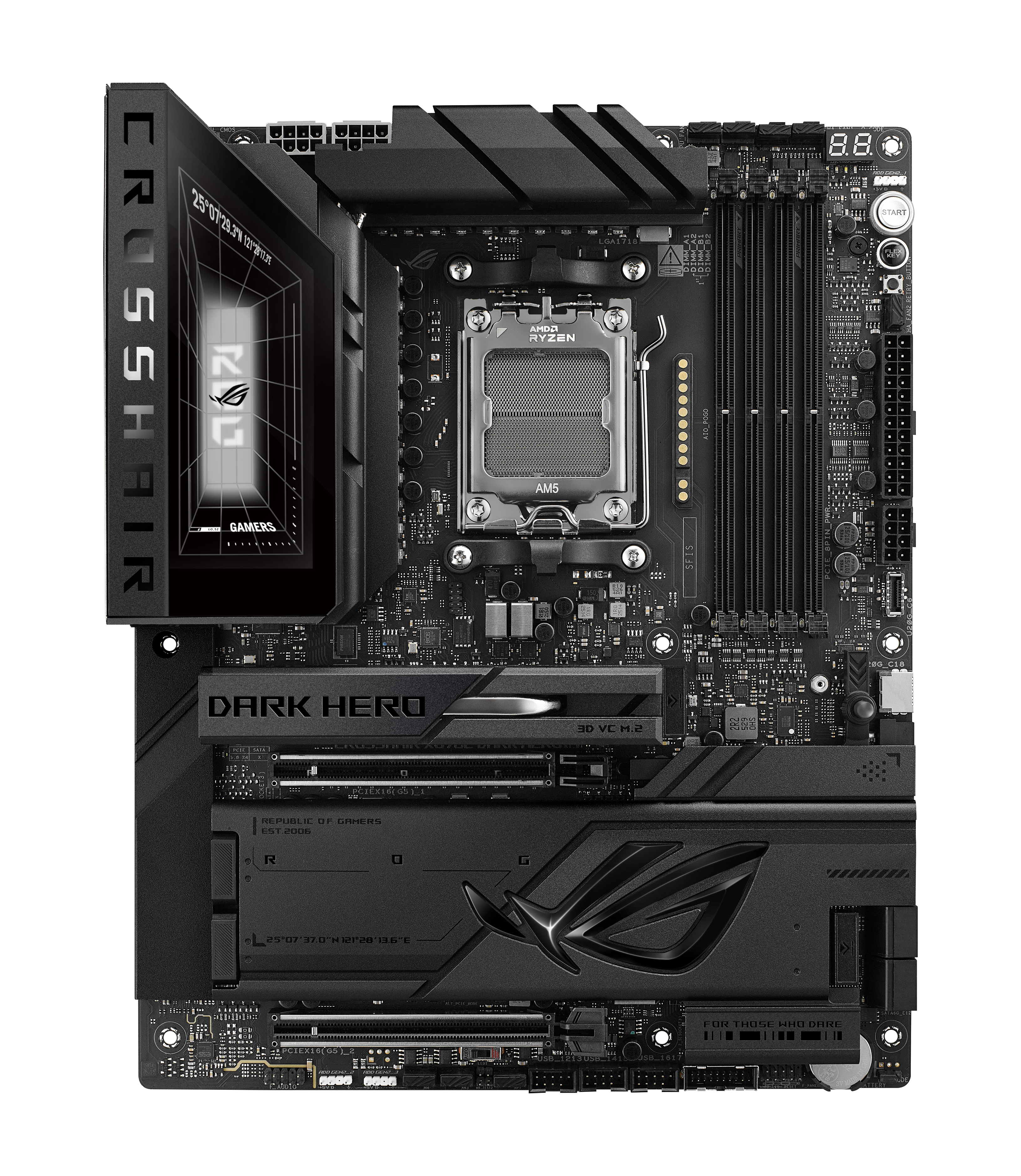 ASUS ROG CROSSHAIR X870E DARK HERO - Motherboard - ATX - Socket AM5 - AMD X870E Chipset - USB4, USB-C 3.2 Gen2, USB 3.2 Gen 2, USB 3.2 Gen 1, USB-C 3.2 Gen 2x2 - 10 Gigabit LAN, 5 Gigabit Ethernet, Wi-Fi 7, Bluetooth - onboard graphics (CPU required) - HD Audio (8-channel)
