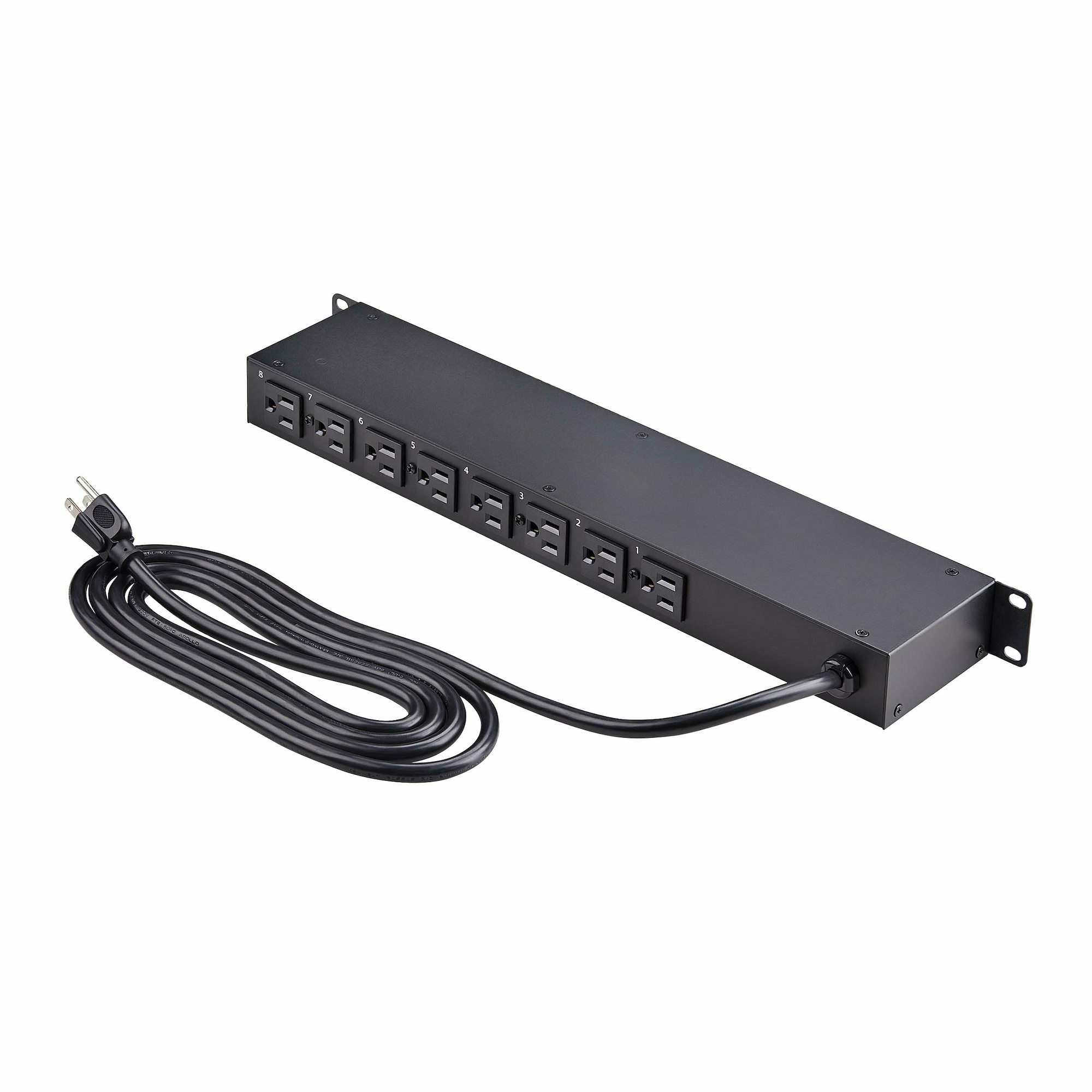 StarTech.com 8-Outlet Horizontal Rack Mount PDU, 1U Power Strip, Individual Outlet On/Off Switches w/Covers, 15A Circuit Breaker, 8ft/2.4m Cord, NEMA 5-15P/R, T – image 3