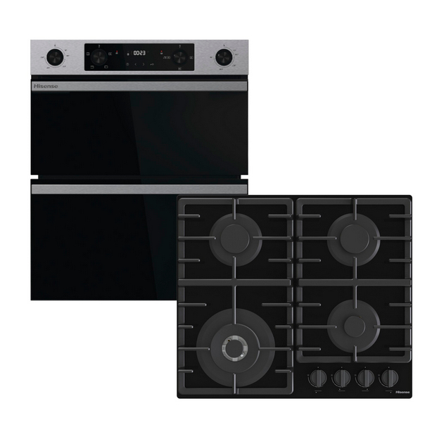 Hisense HIPKD4AX60G1 Built In Electric Double Oven and Gas Hob Pack - Stainless Steel/Black - A/A Rated – image 1