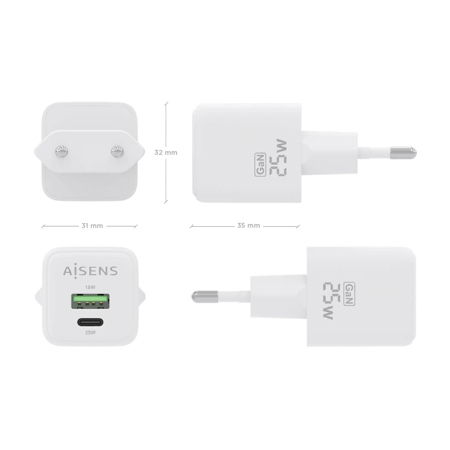 AISENS ASCH-25W2P014-W mobile device charger Universal White AC Fast charging Indoor – image 4
